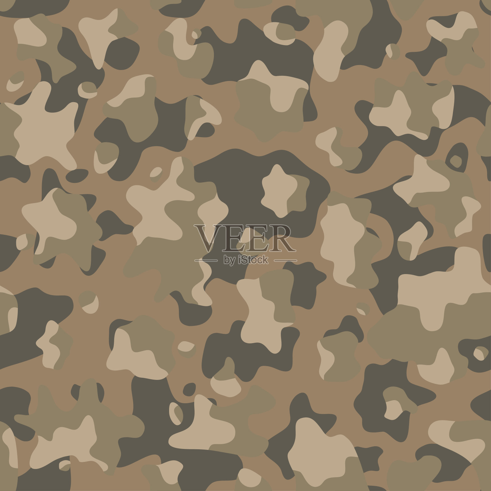 棕色米色迷彩无缝图案。现代军事迷彩纹理。沙漠掩蔽的颜色。股票矢量插图。插画图片素材
