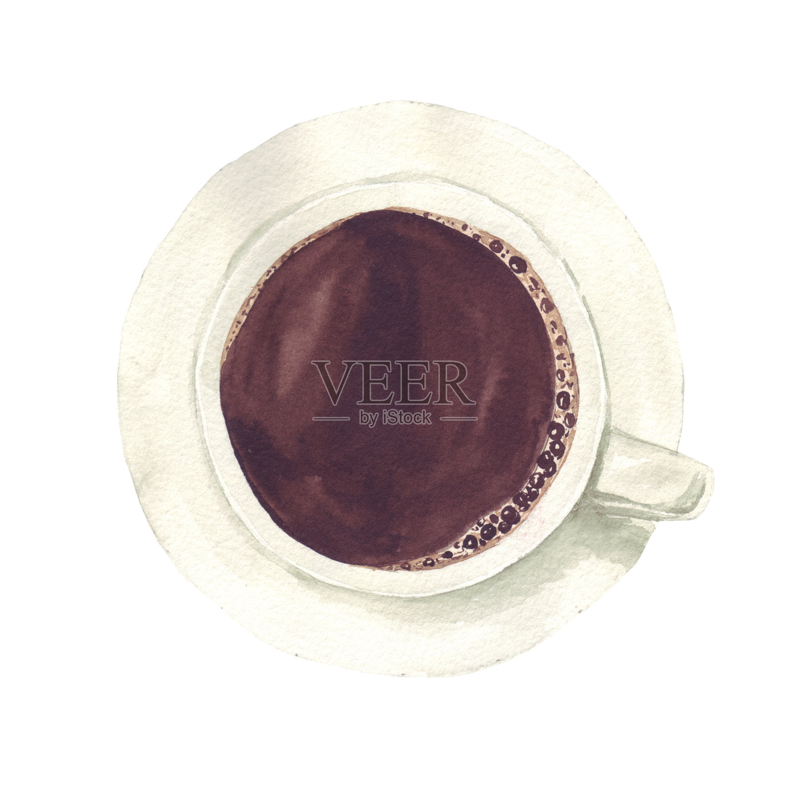 白色的咖啡杯，黑热的，芳香的，放在碟子上。从以上观点。插画图片素材