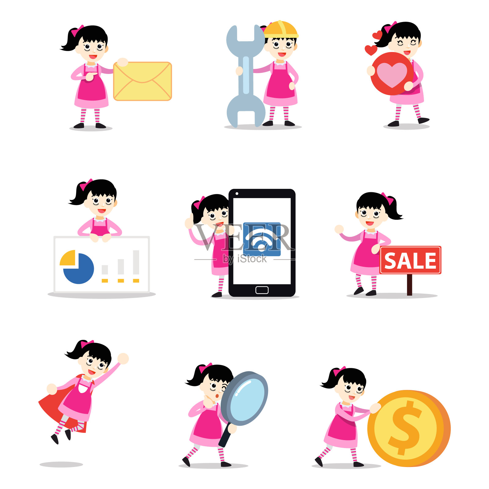 设定的角色女性创造了一个简单的手工艺的布娃娃。插画图片素材