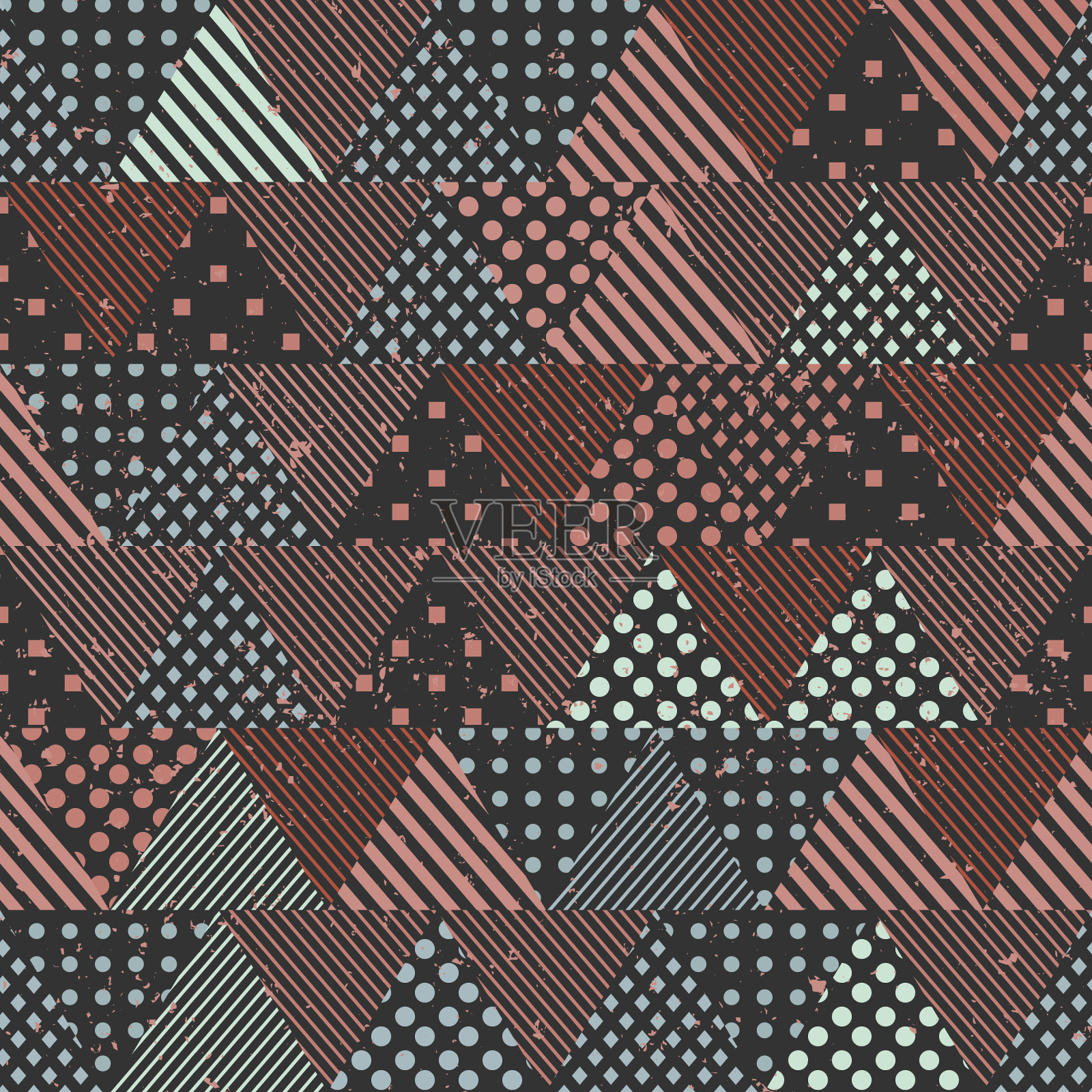 复古三角形无缝图案与布料效果插画图片素材