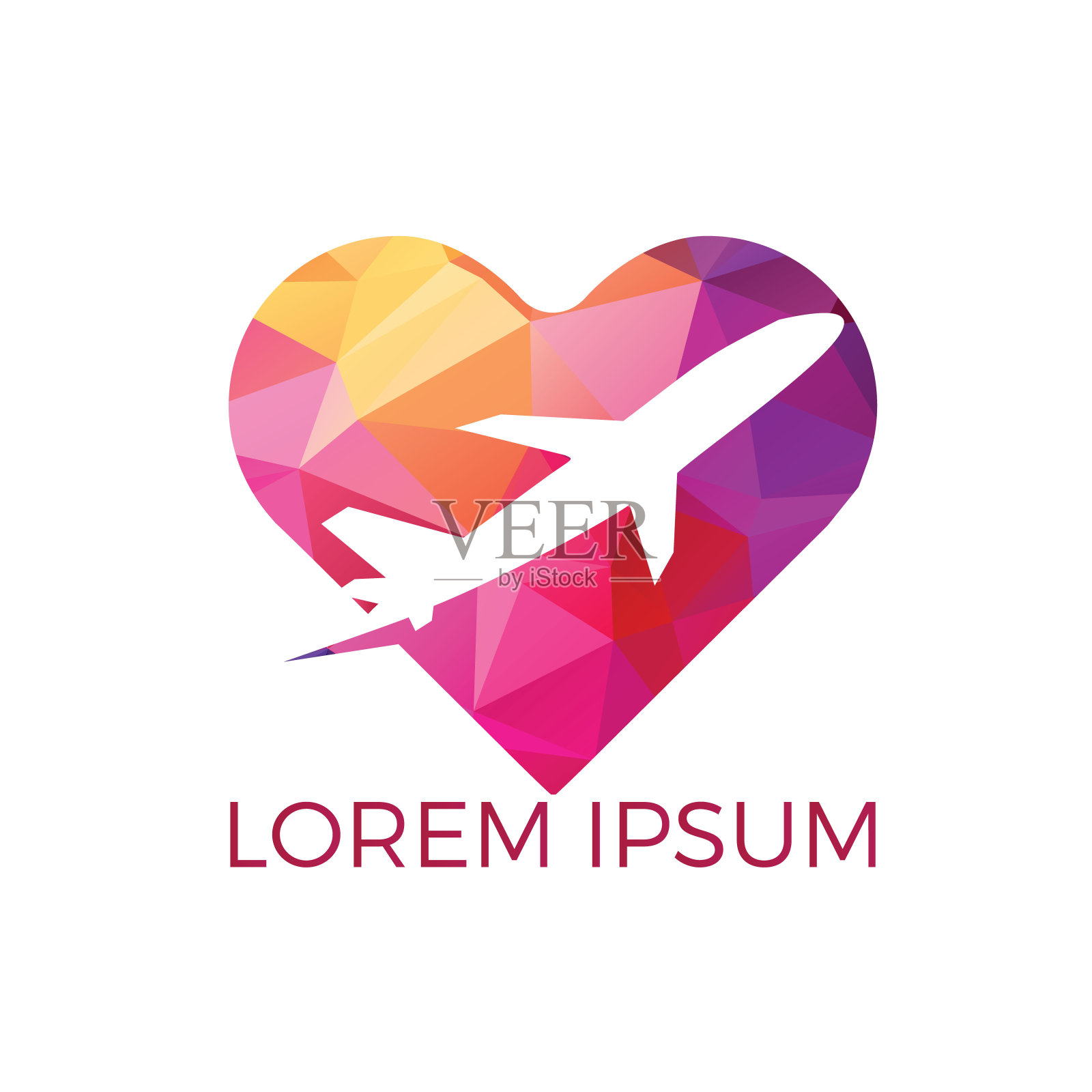 创意心脏飞机标志设计。插画图片素材