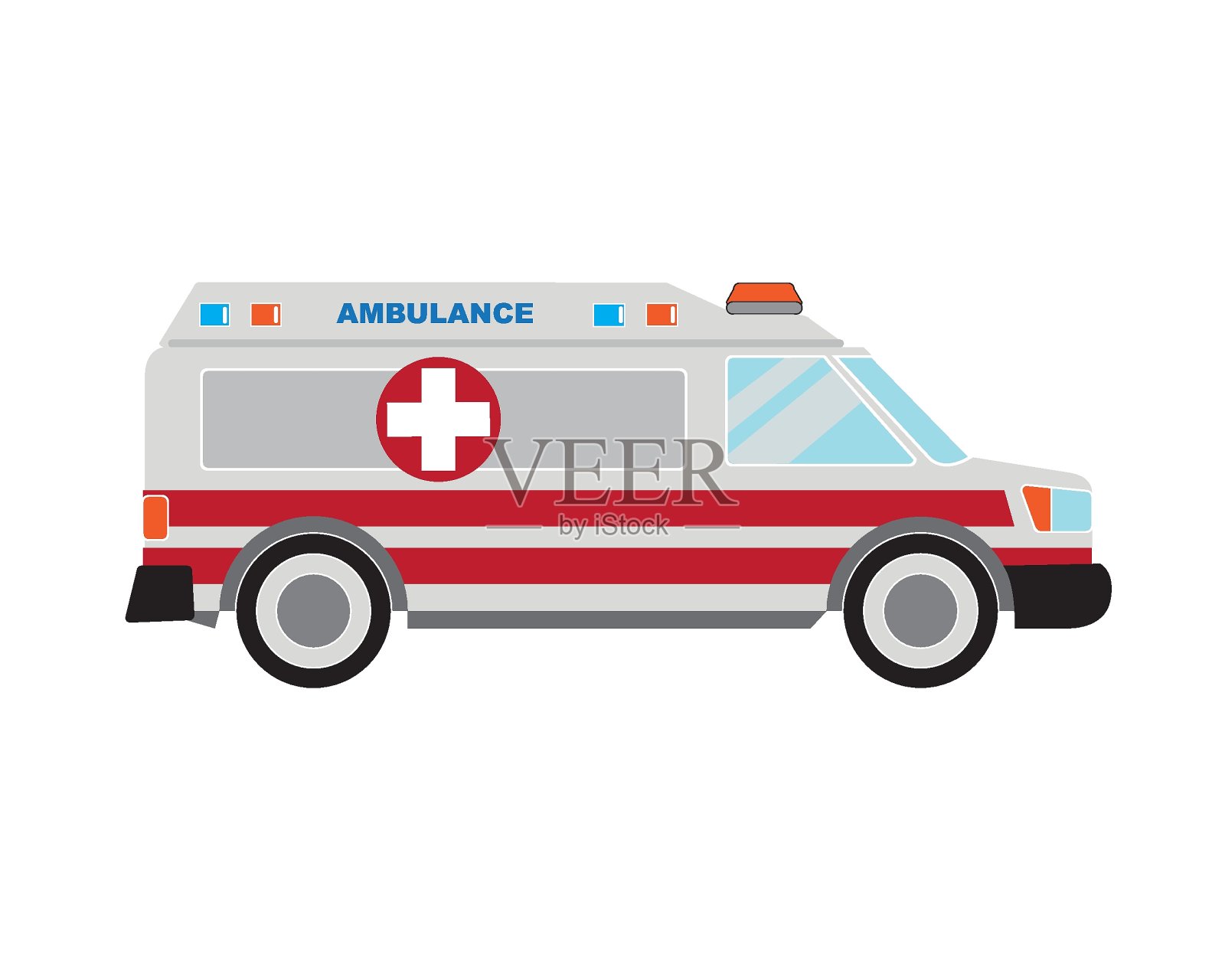 救护车紧急汽车汽车矢量插图孤立，平面卡通医疗车辆汽车侧视图剪贴画插画图片素材