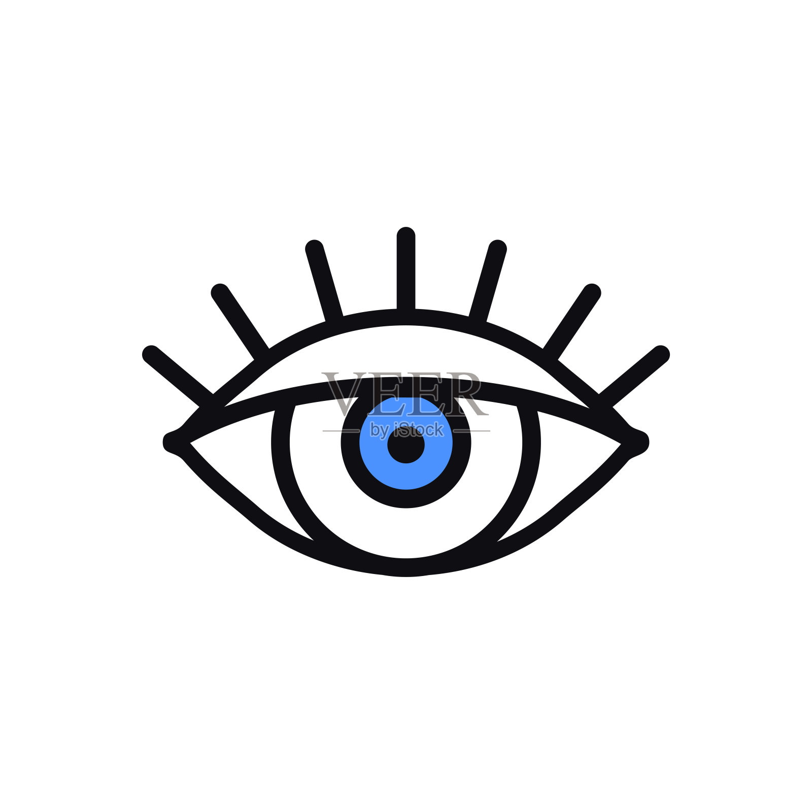 在白色背景上打开蓝色眼线图标。看，看，看，看标志和符号。向量线性图形元素。光学和搜索主题在最小的设计风格。眼睛和睫毛。插画图片素材