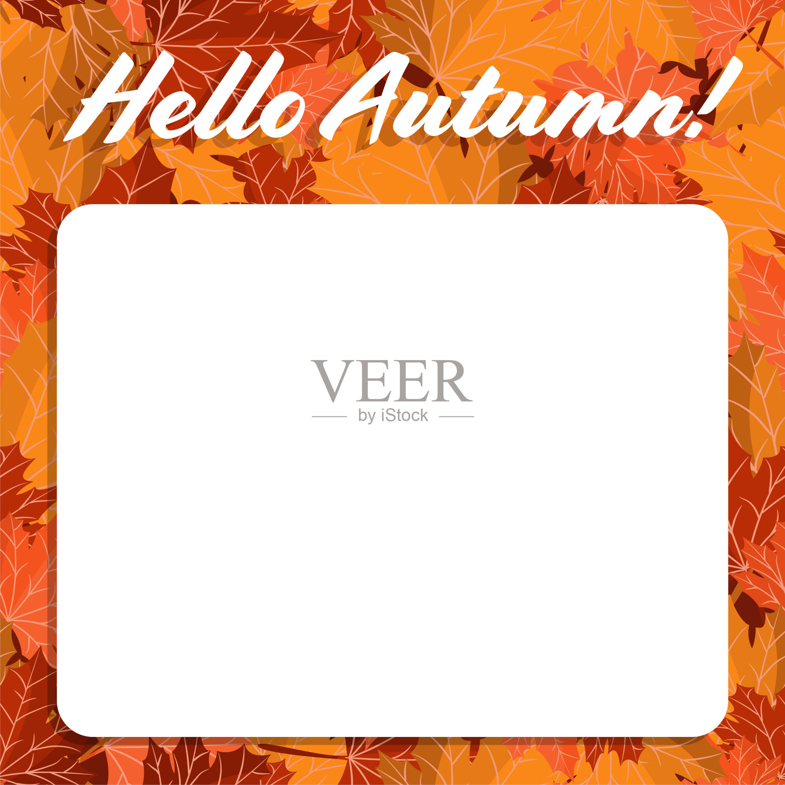 方形白色标签框架与您的复制空间在秋天枫叶的背景和你好秋天!文本。秋天的落叶。矢量图插画图片素材