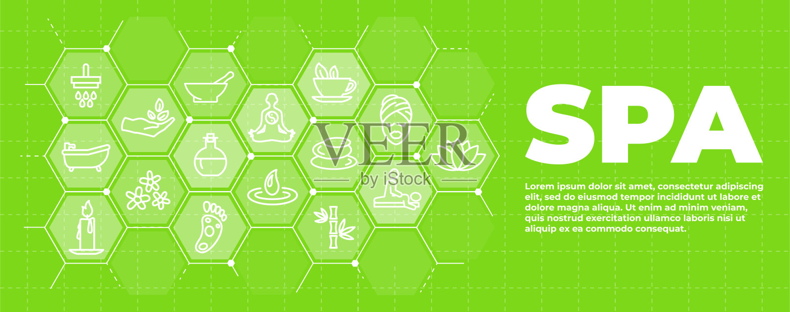 温泉绿色的背景与图标和标志插画图片素材