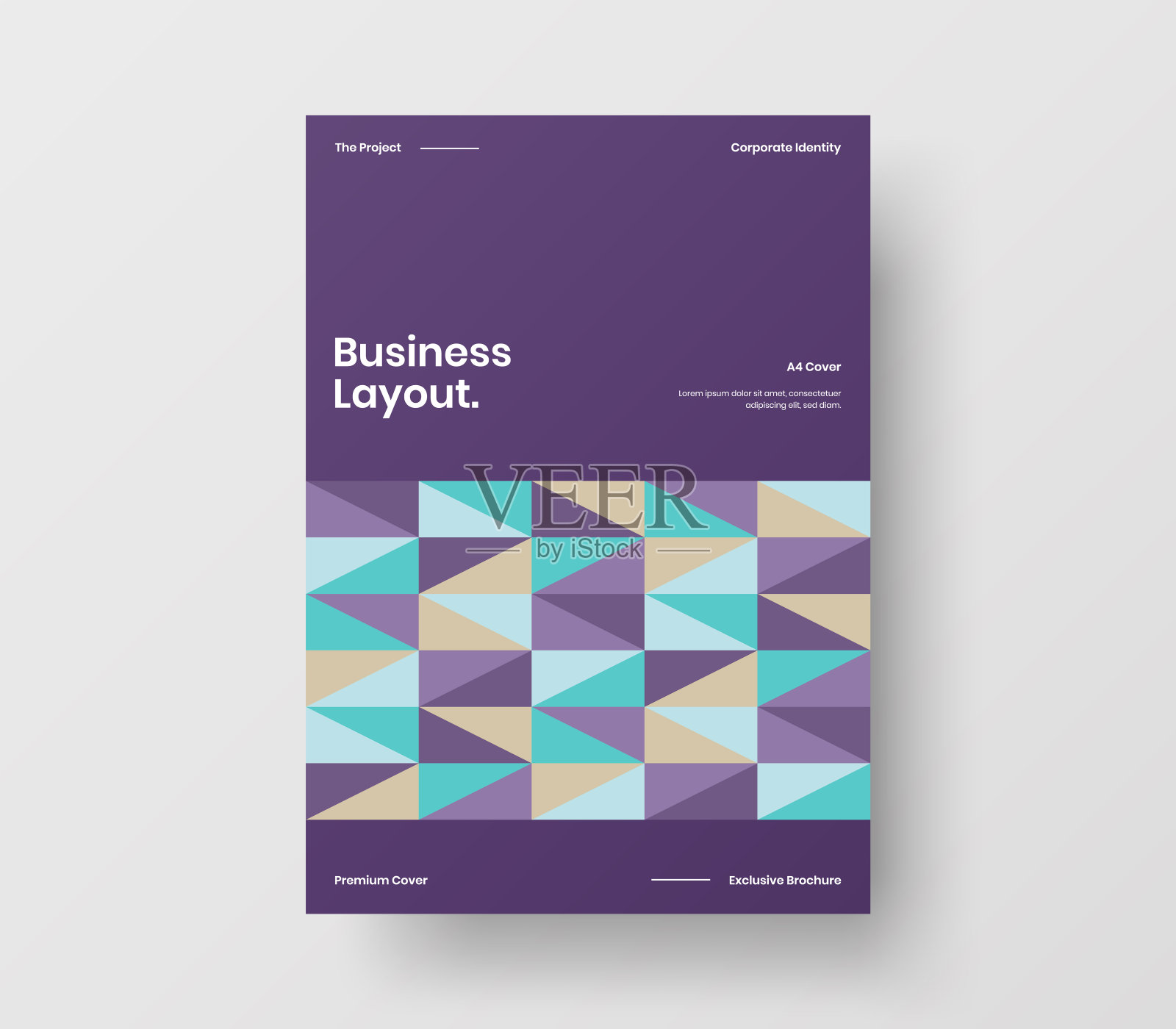 惊人的业务表示向量A4垂直方向的首页模拟。现代企业报表封面抽象几何插图设计布局。公司身份手册模板。设计模板素材