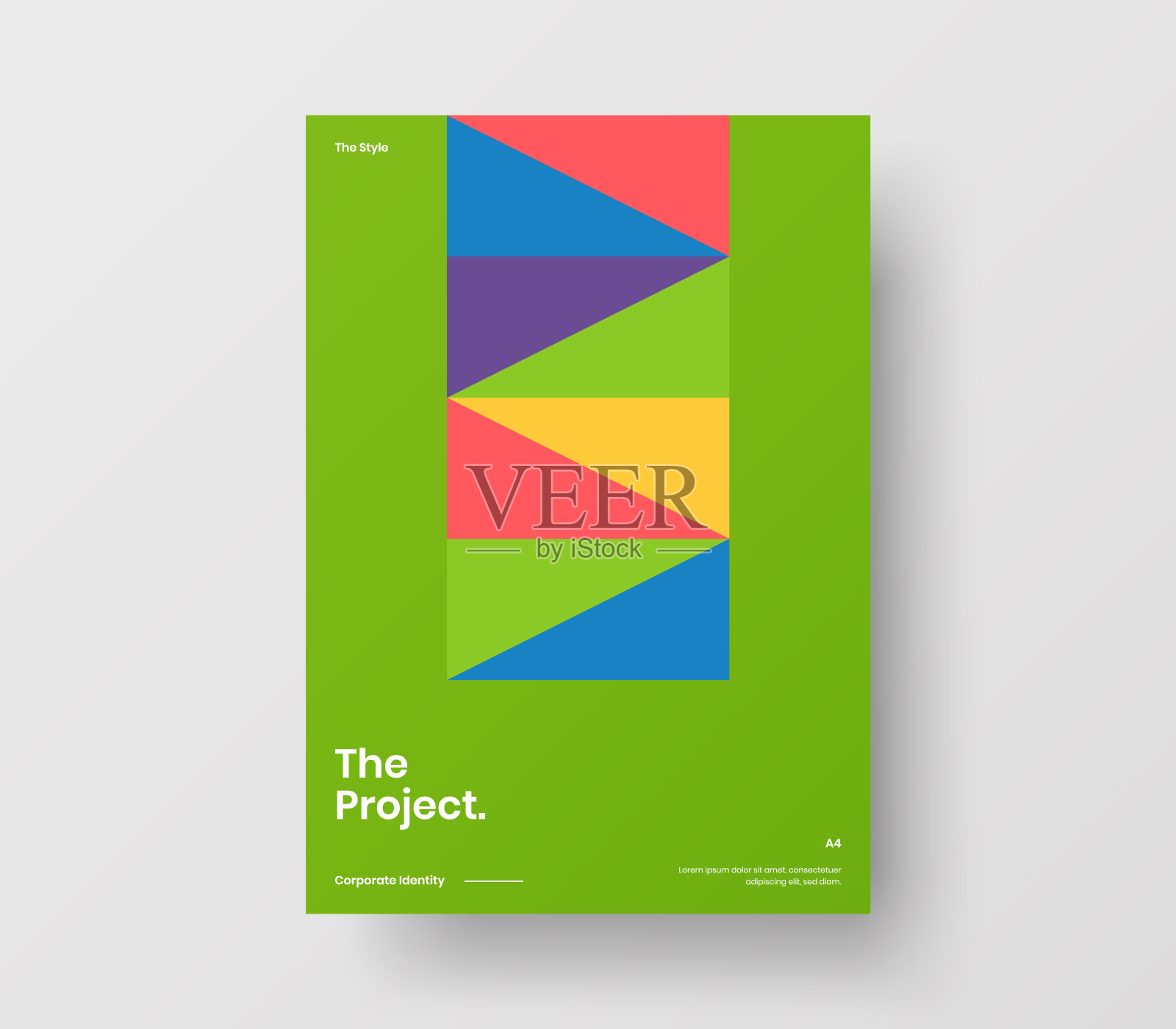 惊人的业务表示向量A4垂直方向的首页模拟。现代企业报表封面抽象几何插图设计布局。公司身份手册模板。设计模板素材