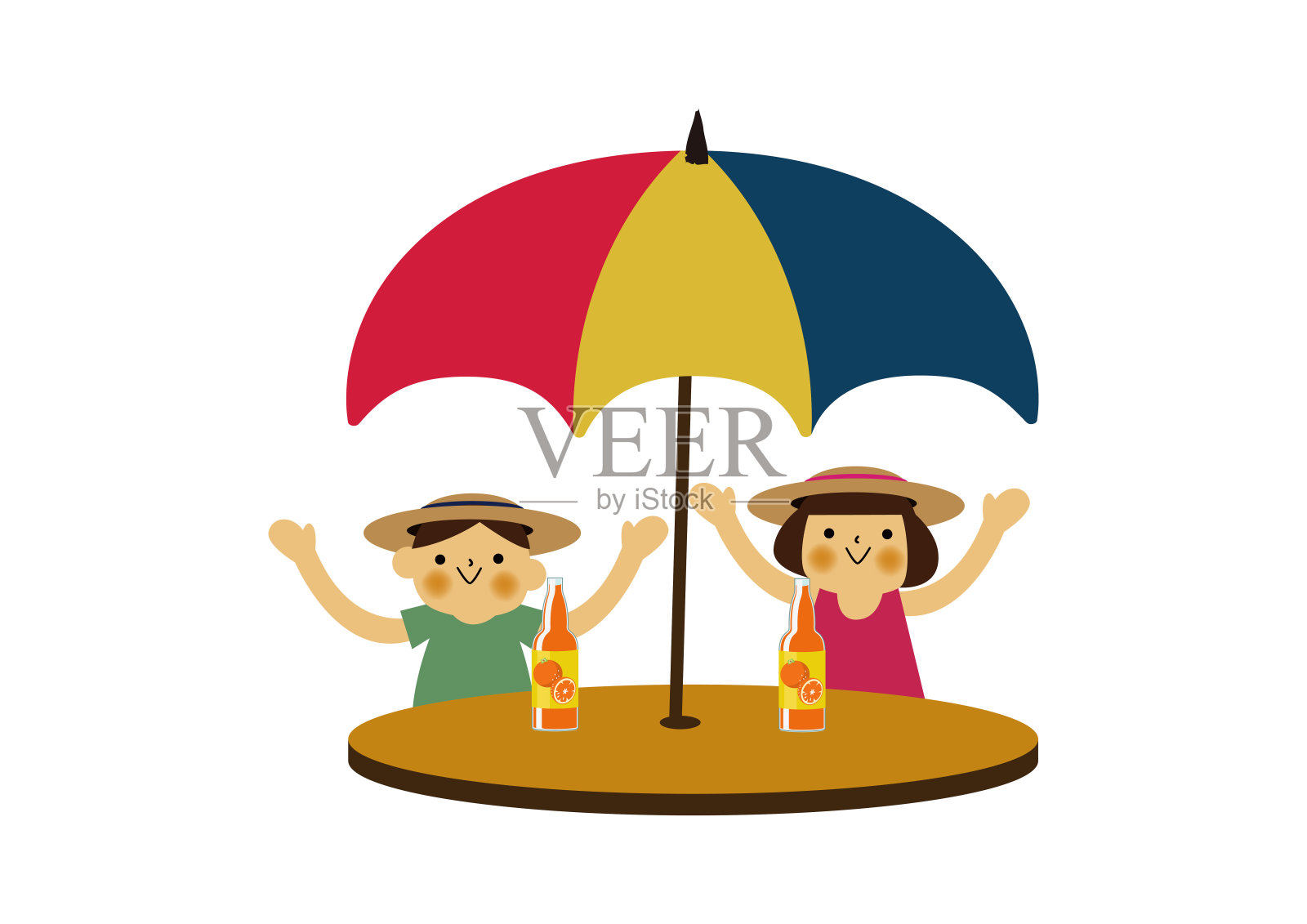 伞下的男孩和女孩插画图片素材