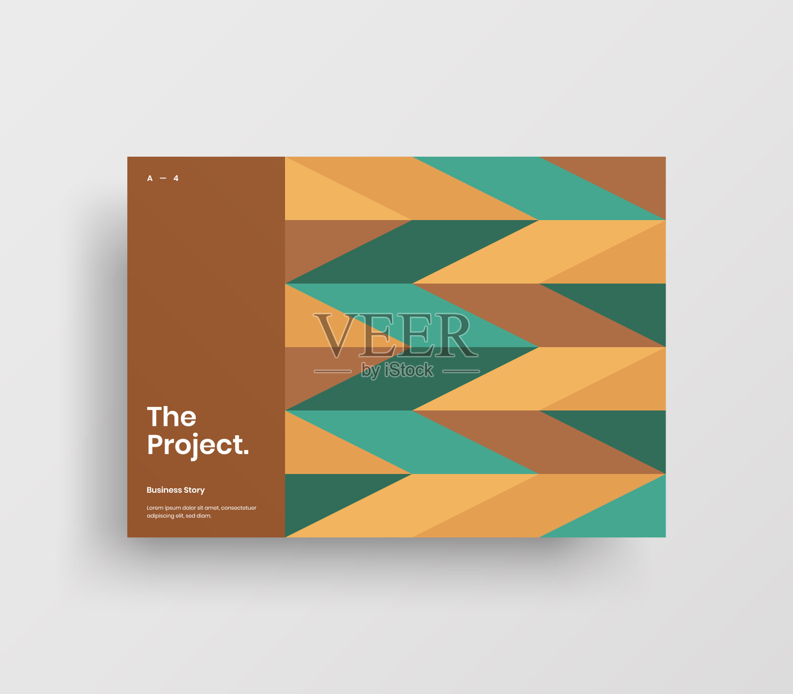 创意业务表示向量A4水平方向首页模拟。现代企业报表封面抽象几何插图设计布局。公司身份手册模板。设计模板素材