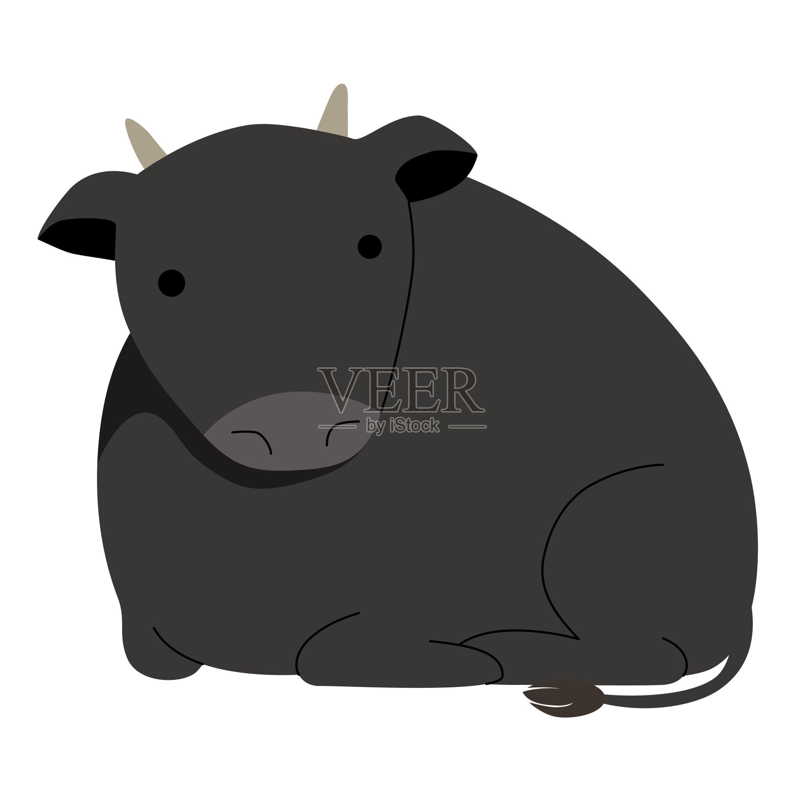 向量插图的黑牛小雕像。设计元素图片