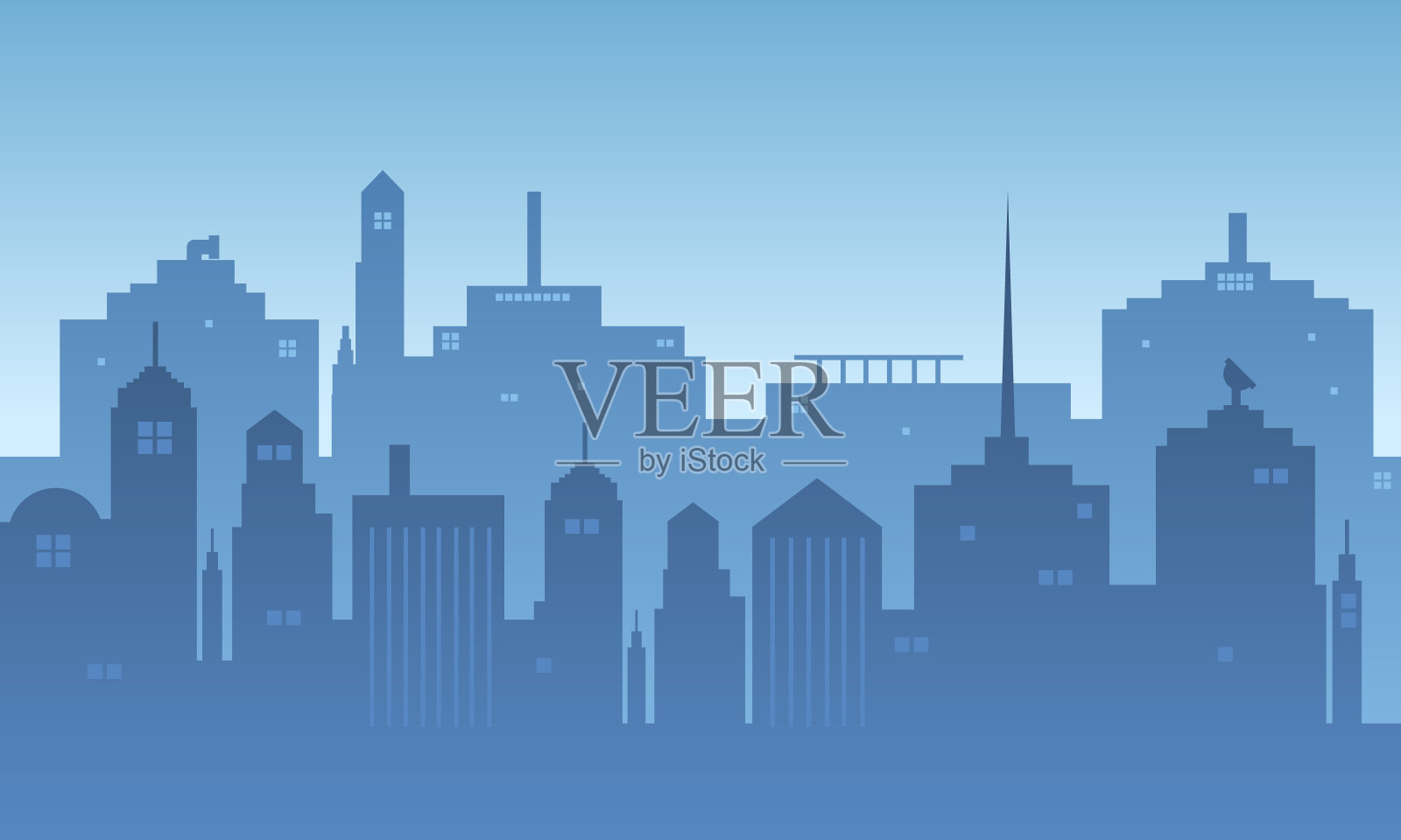 清晨的城市背景有许多建筑。插画图片素材