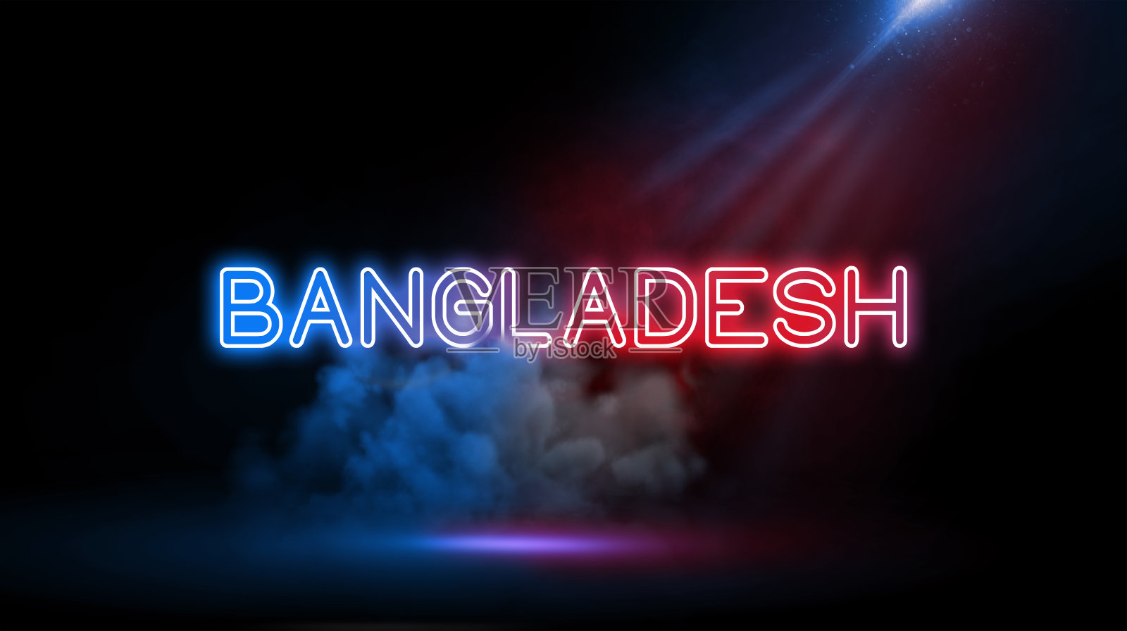 孟加拉国|空工作室，文字霓虹灯效果。照片摄影图片