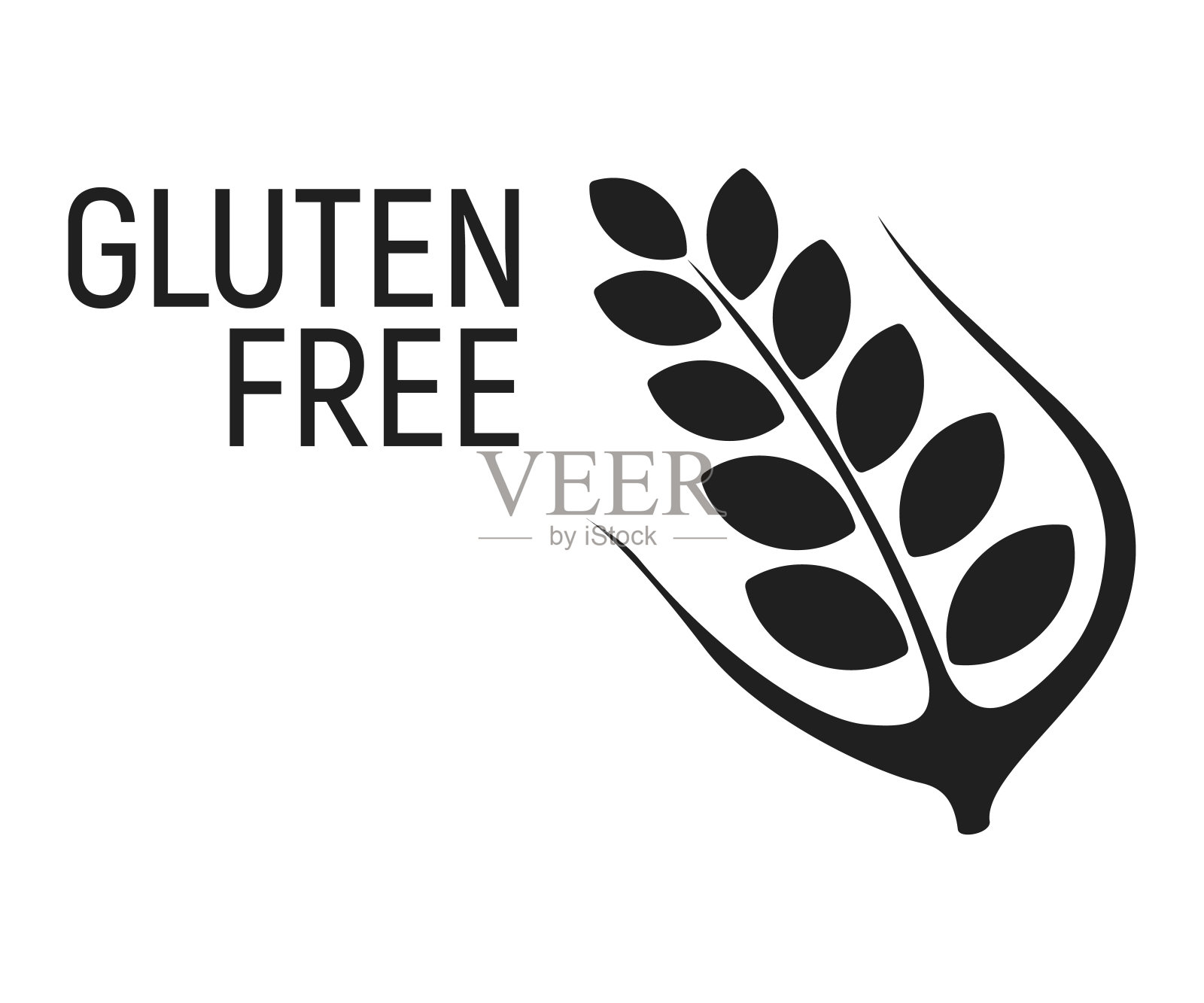 无谷蛋白。过敏原食品，无转基因产品的图标和标识。不耐受和过敏的食物。概念黑色和简单的矢量插图和孤立的艺术插画图片素材