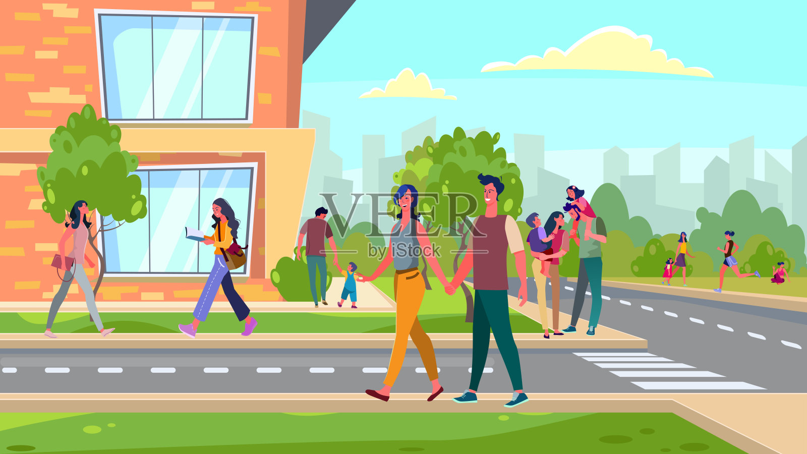 在郊区行走的市民插画图片素材