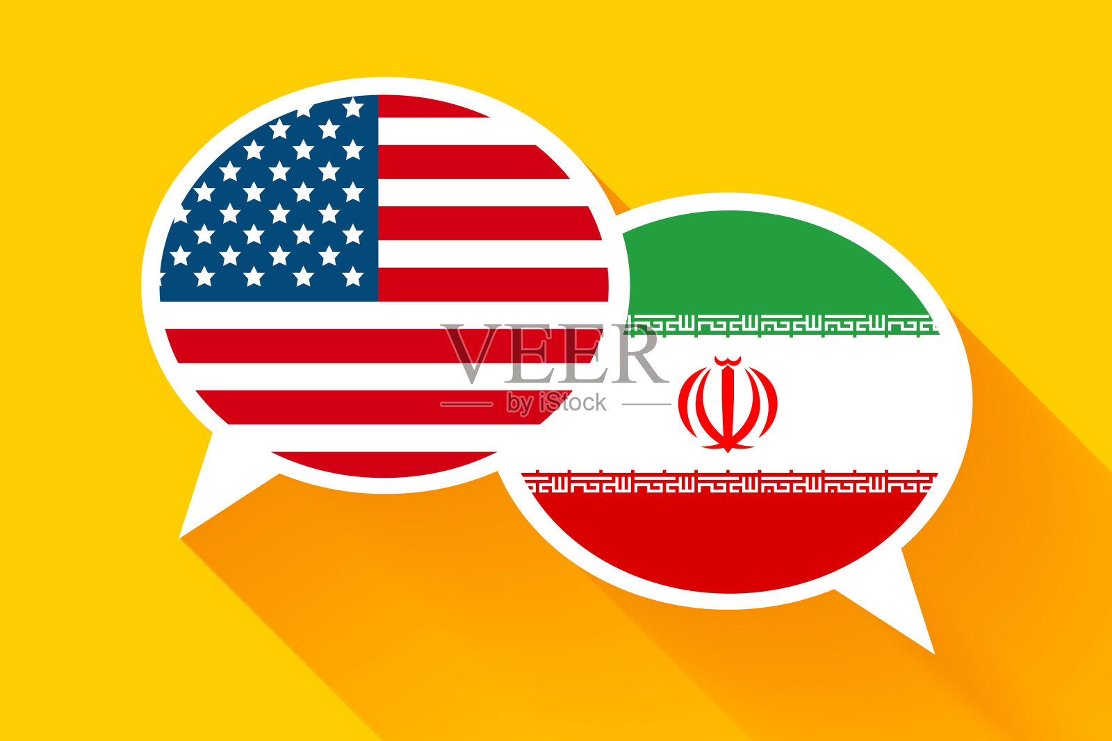 两个带有美国和伊朗国旗的演讲泡泡插画图片素材