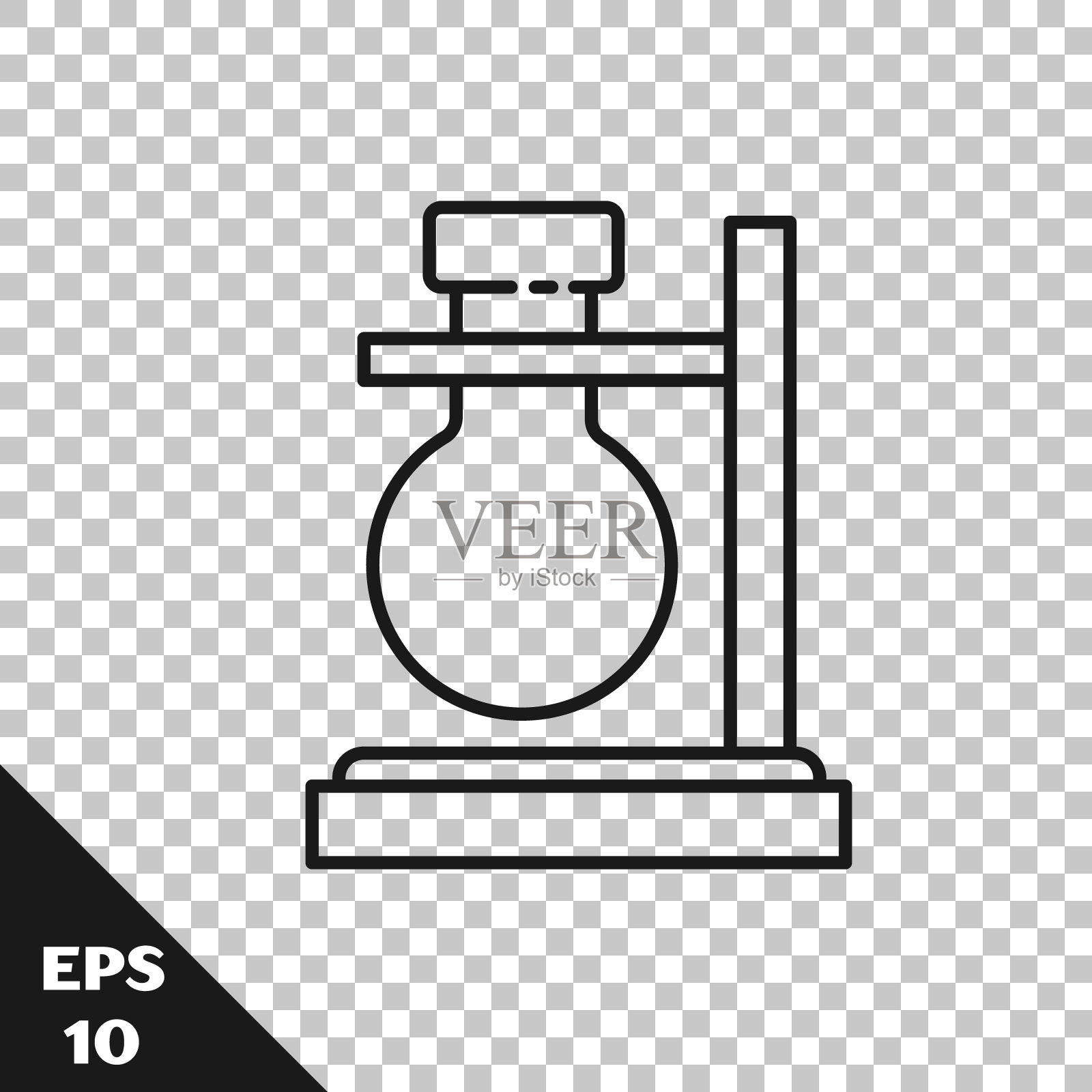 黑线玻璃试管瓶在支架上，图标隔离在透明的背景上。实验室设备。矢量图插画图片素材