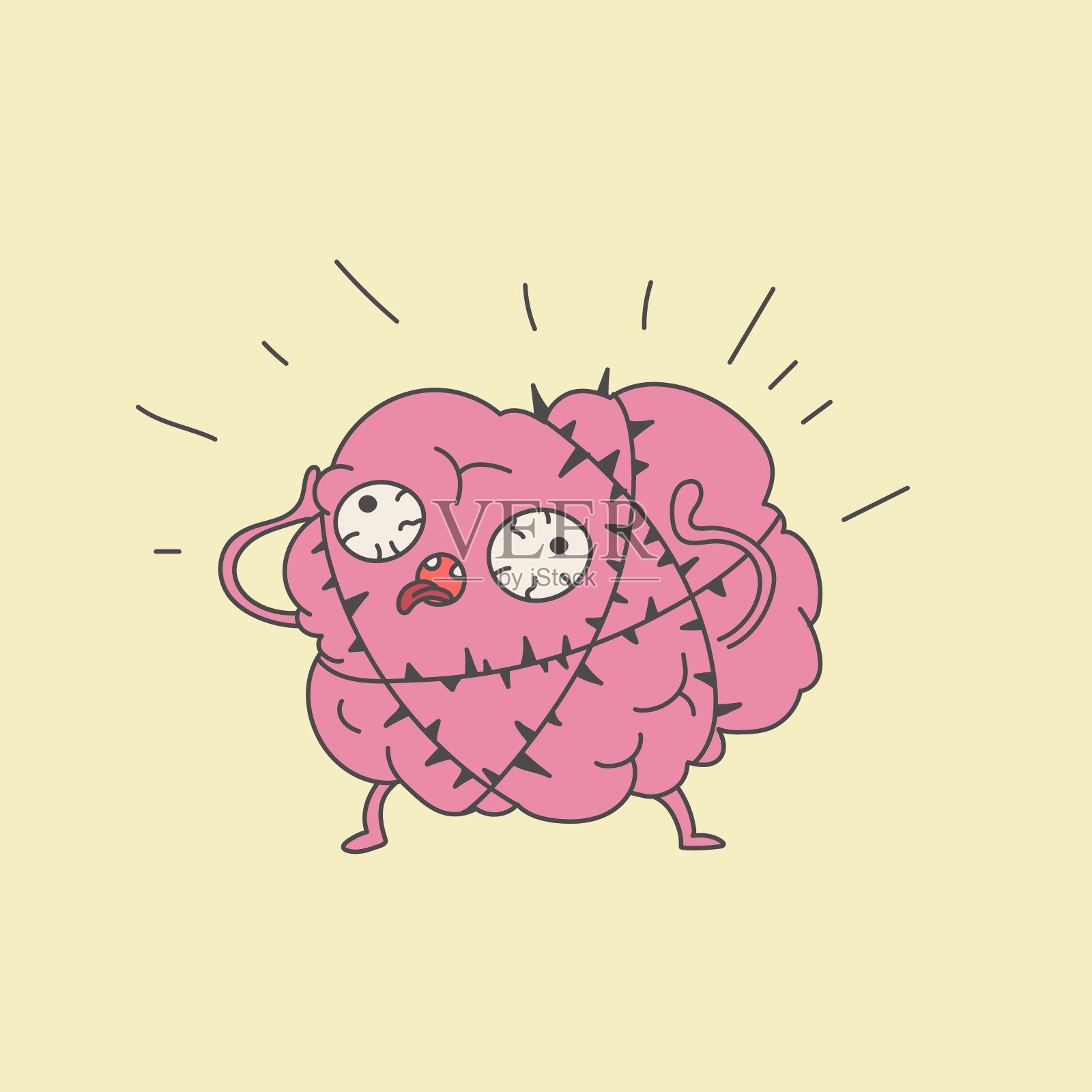 被铁丝网包裹着的大脑正处于可怕的痛苦之中插画图片素材