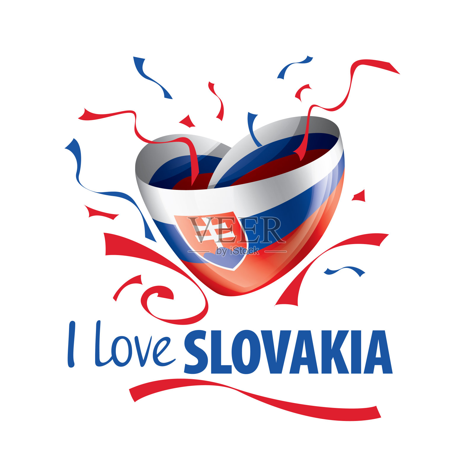 斯洛伐克国旗呈心形，上面刻着“我爱斯洛伐克”字样。矢量图设计元素图片