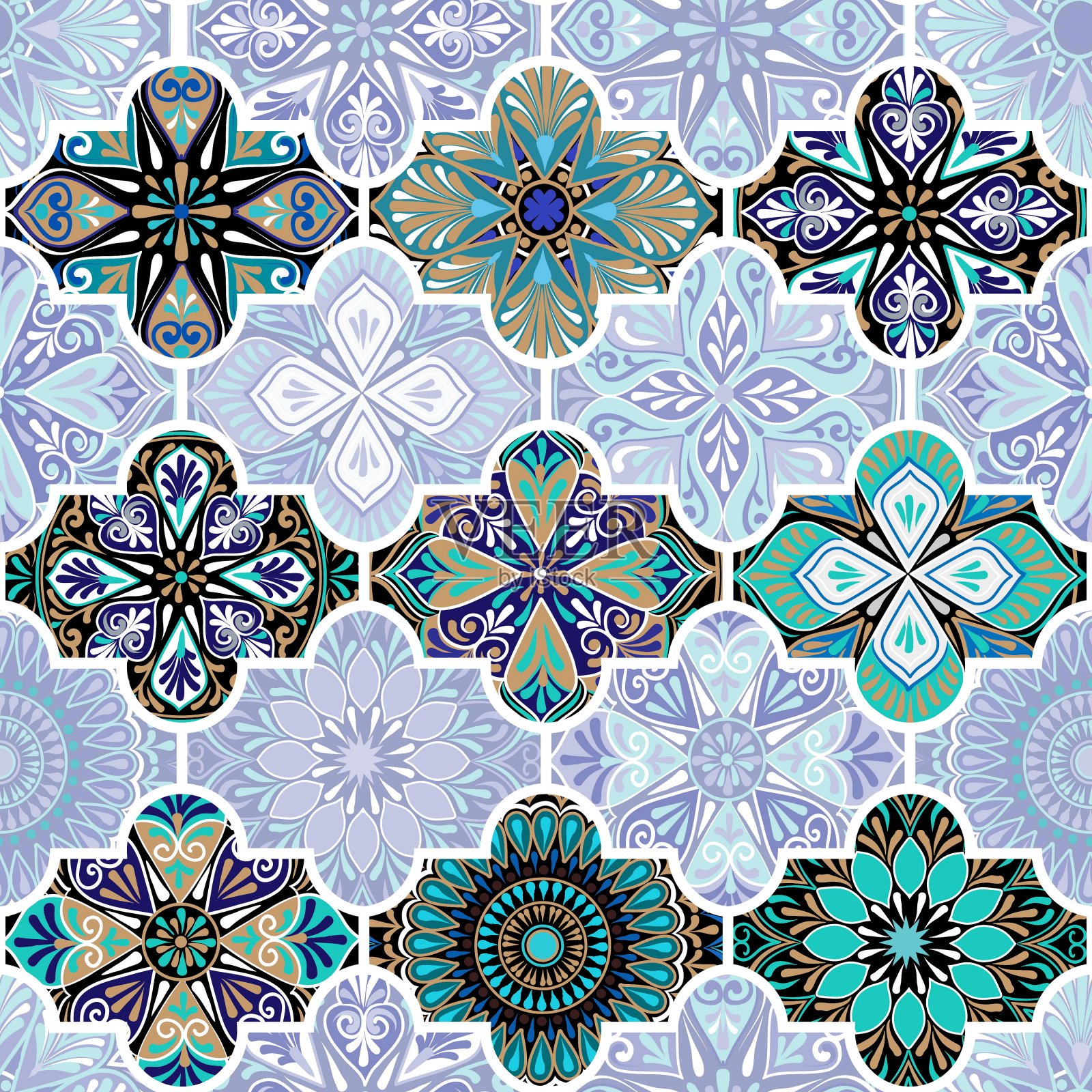 五彩的花无缝华丽的图案在绿松石颜色插画图片素材