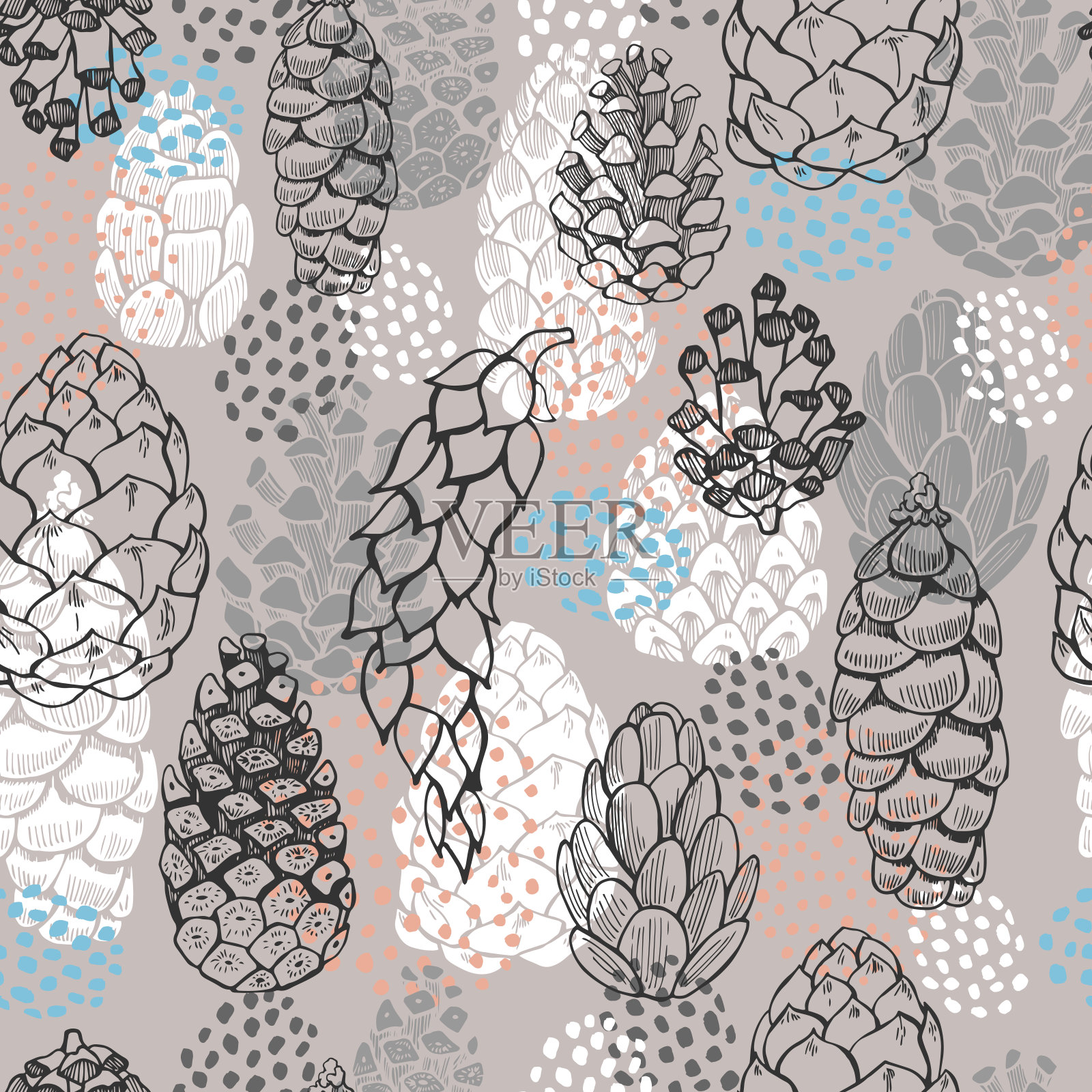 向量模式与松果。插画图片素材