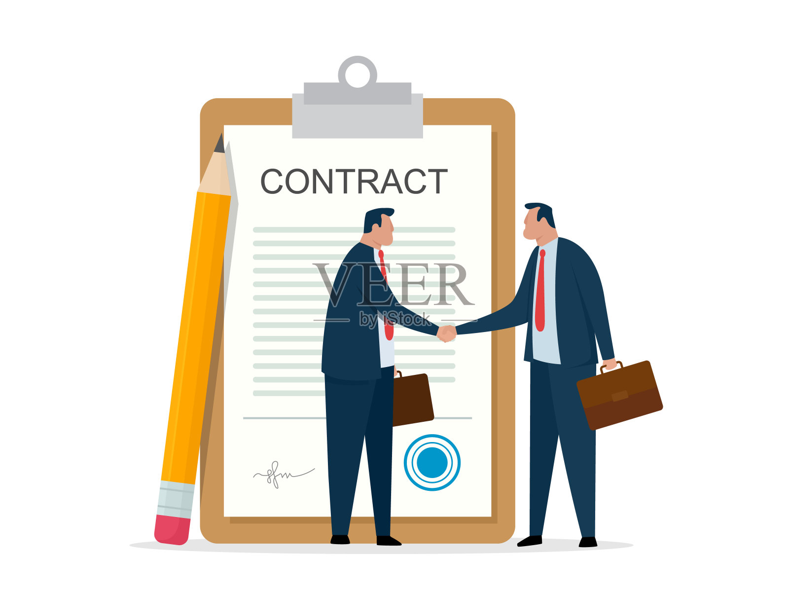 两个商业伙伴签订合同后握手。成功的商业伙伴关系。插画图片素材