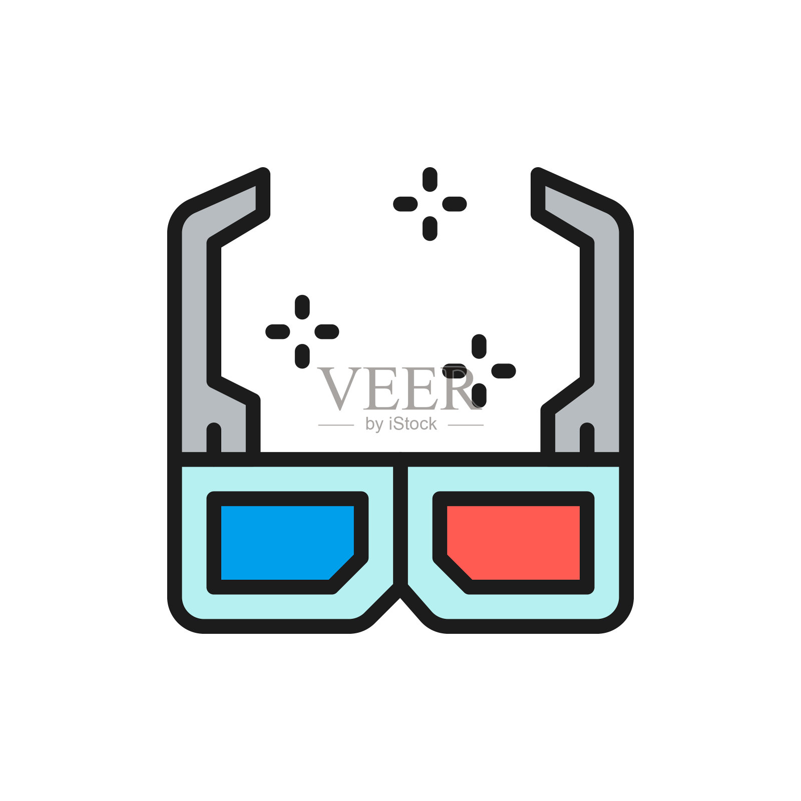 3D电影眼镜单色线图标。在白色背景上隔离设计元素图片