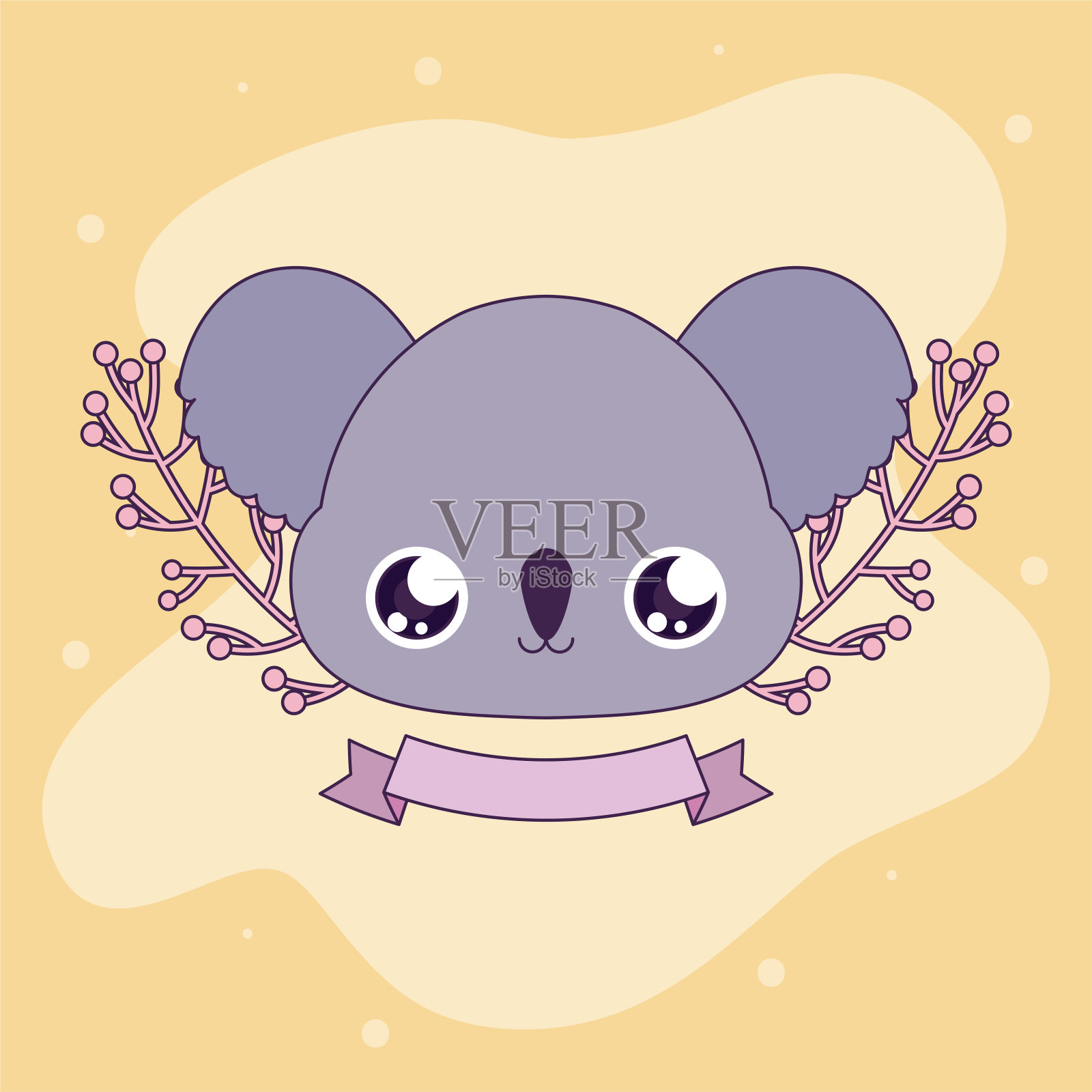 可爱的考拉卡通与树叶花环矢量设计插画图片素材