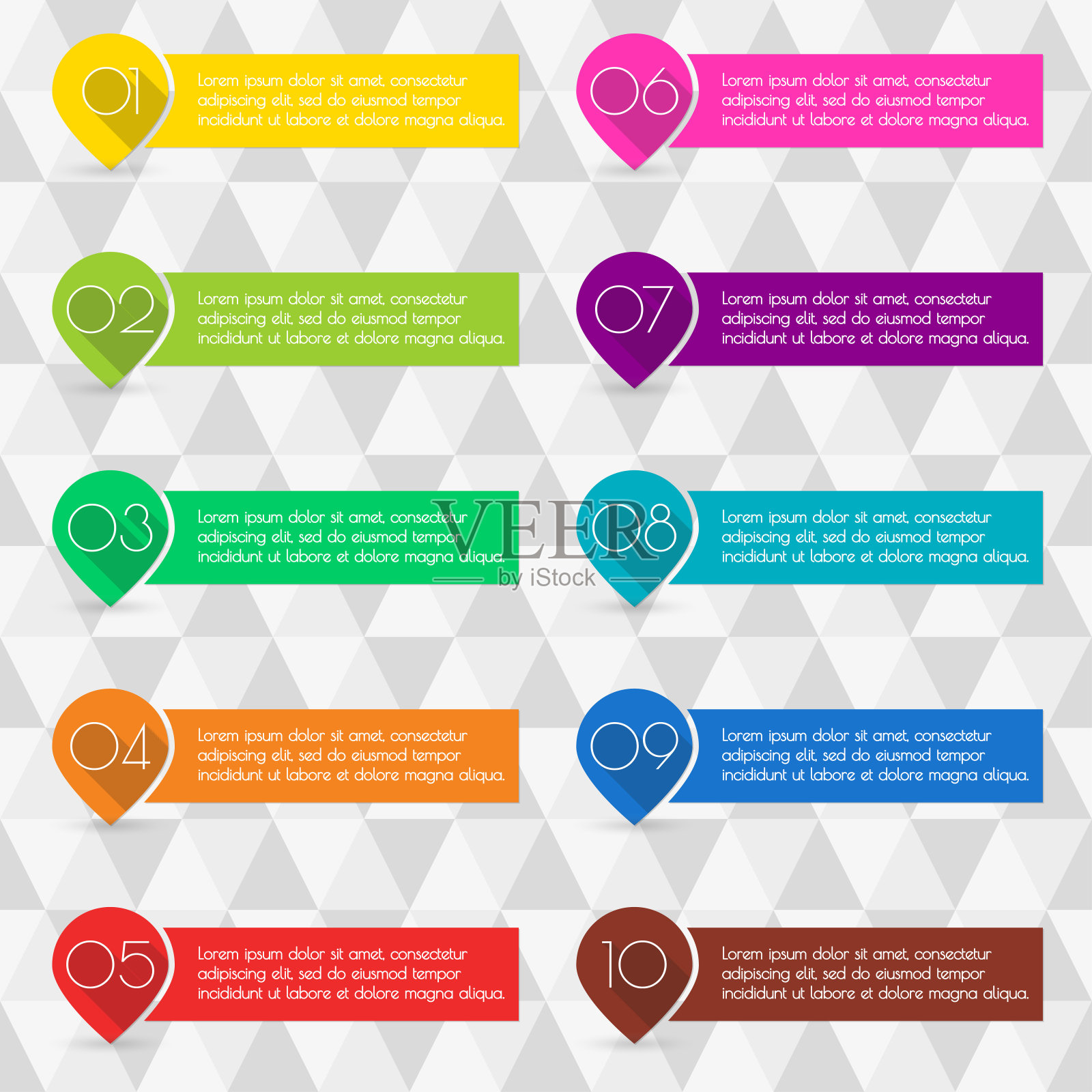 带有数字和文本空间的指针或地图标记。彩色数字子弹点集。矢量插图。插画图片素材