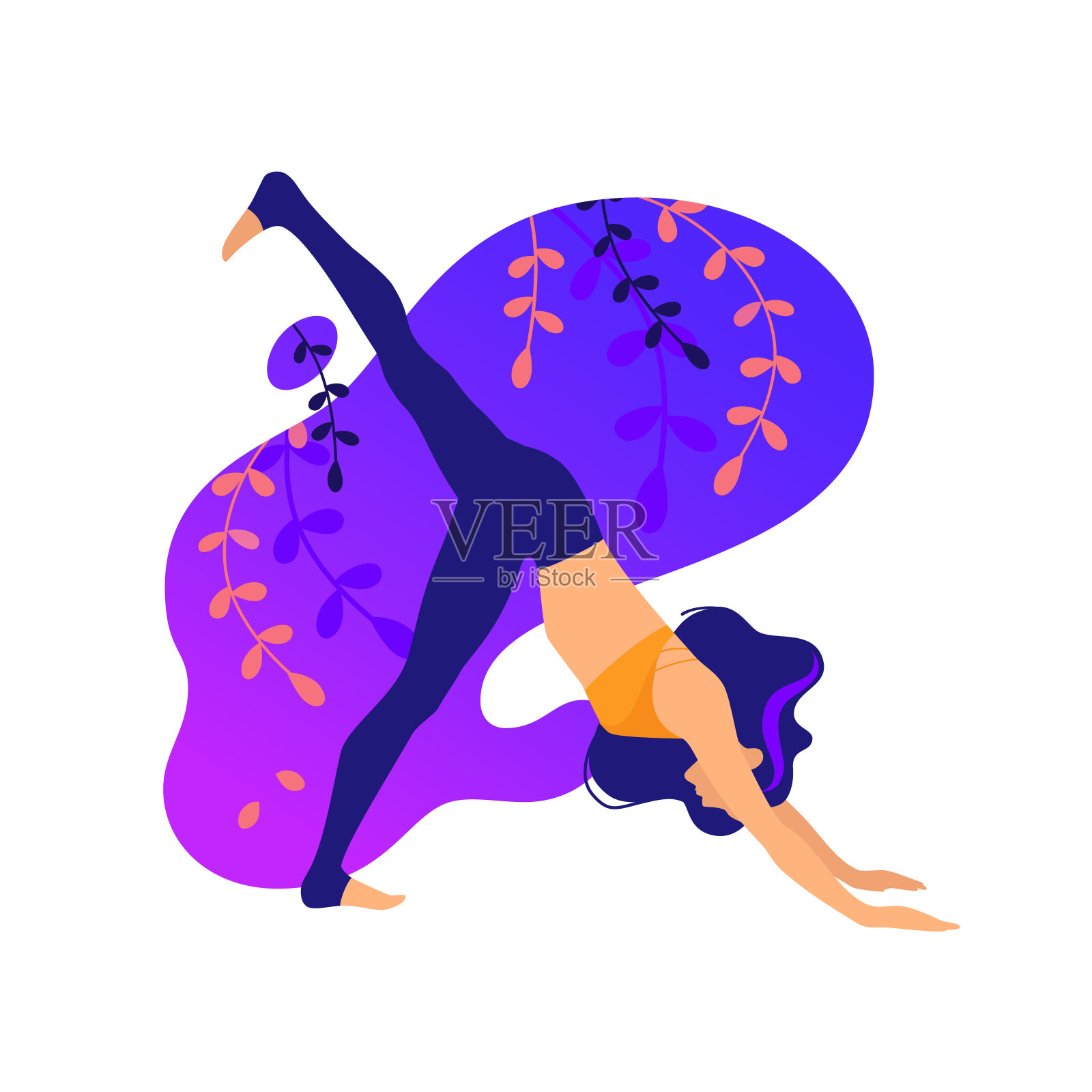 瑜伽体式。运动瑜伽插图与年轻女孩在梯度平的风格。健康的生活方式。年轻人做瑜伽，杠铃，健身运动，冥想。设计好的web -向量插画图片素材