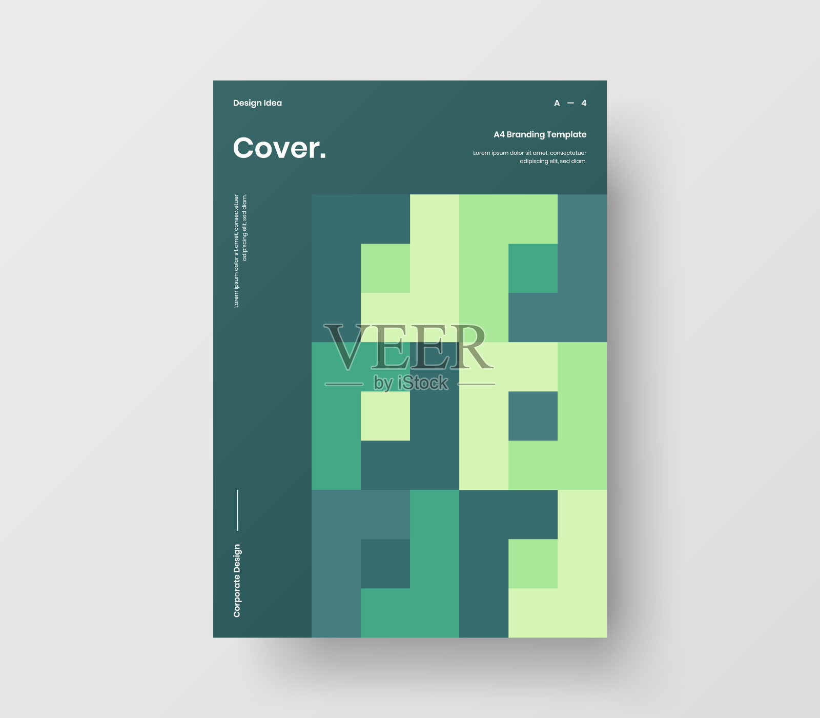 惊人的业务表示向量A4垂直方向的首页模拟。现代企业报表封面抽象几何插图设计布局。公司身份手册模板。设计模板素材