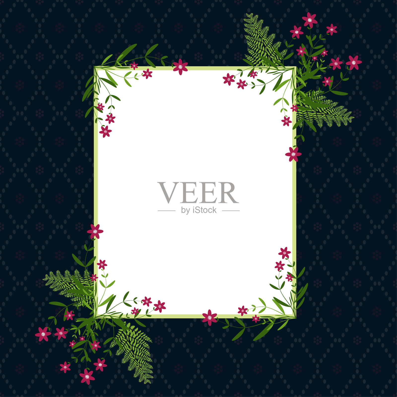 花卉框架模板。复古花贺卡，树叶。婚礼装饰的概念。植物的海报,邀请。矢量装饰贺卡或邀请设计背景插画图片素材