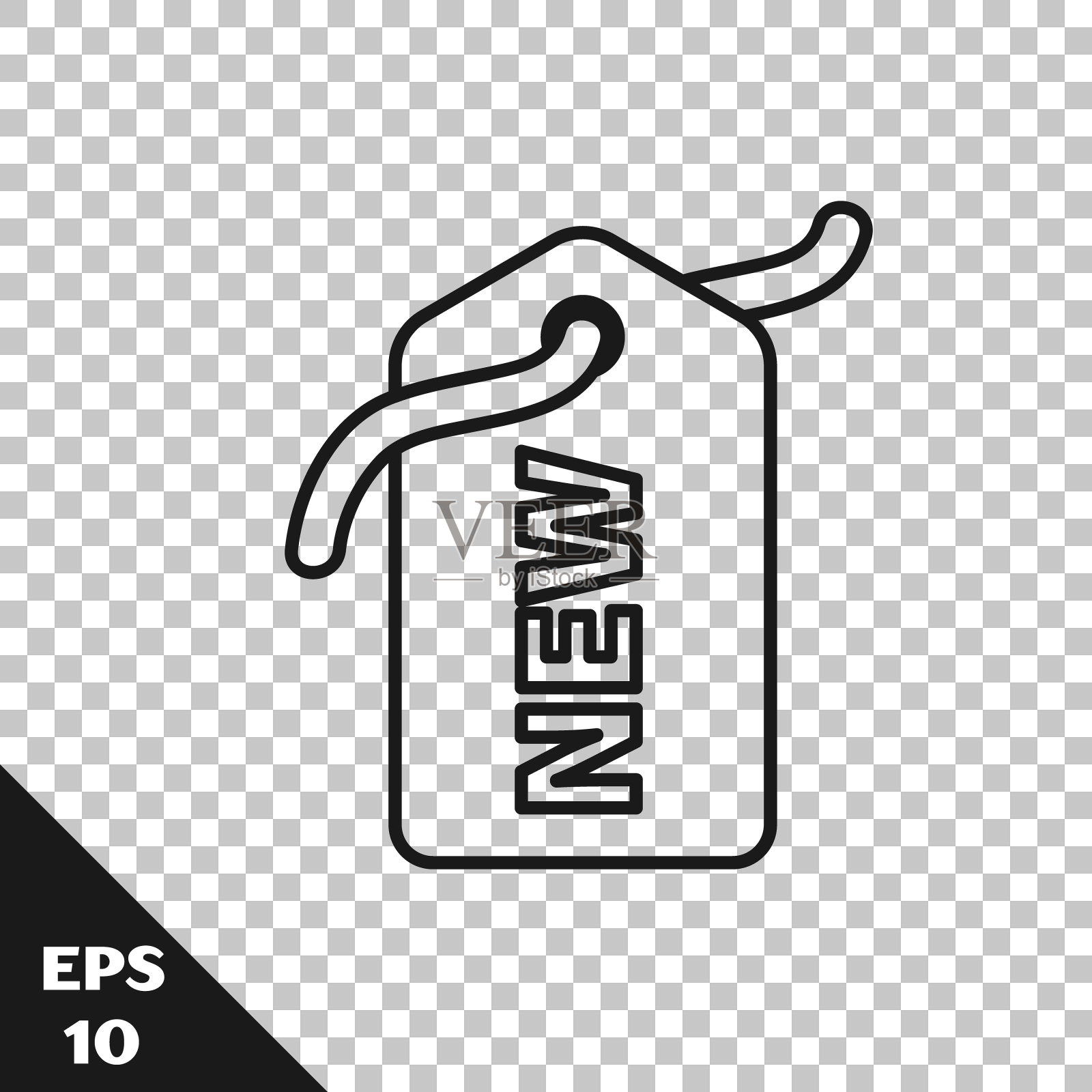 黑色线价格标签与铭文新的图标孤立在透明的背景。徽章的价格。折扣促销标签。矢量图图标素材