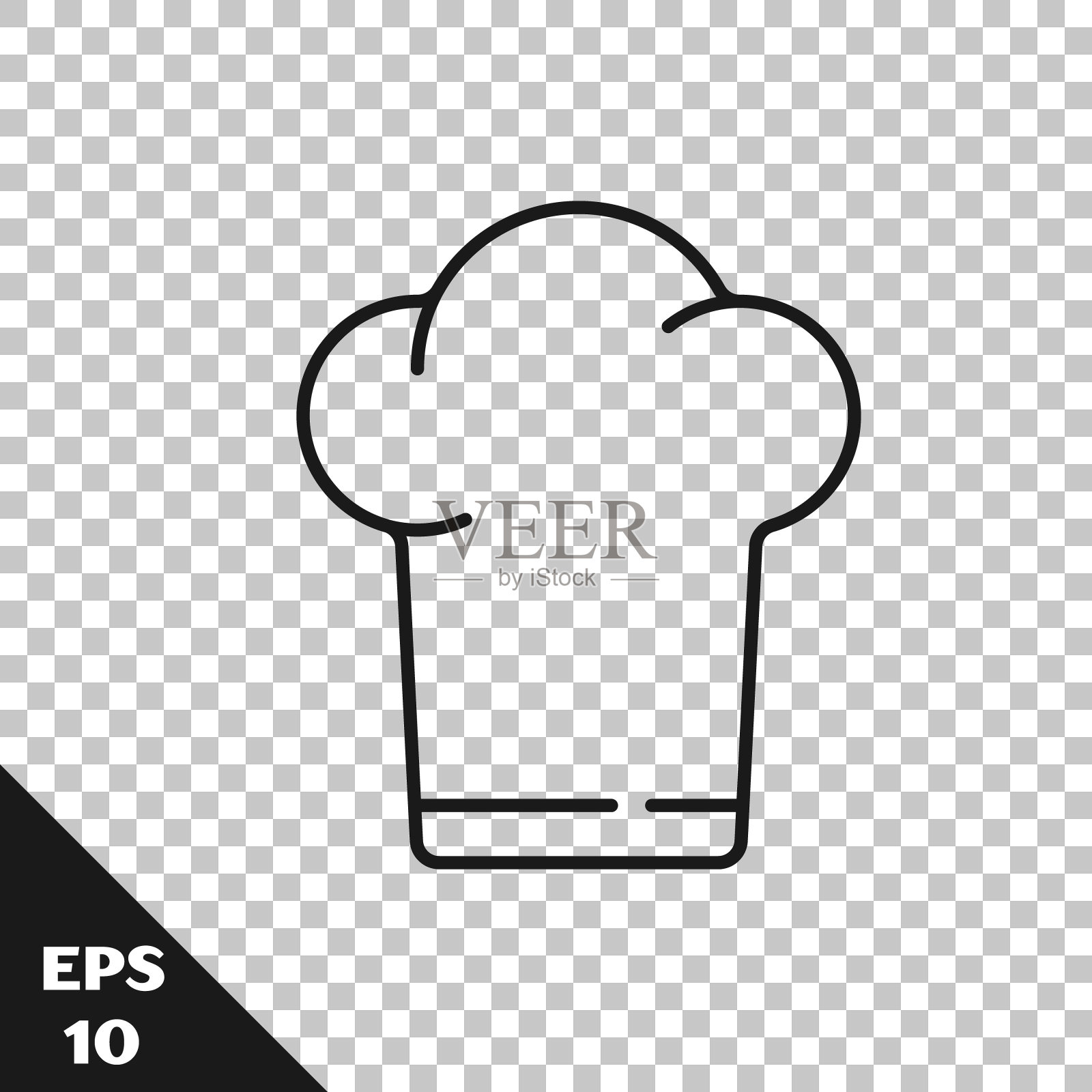 黑线厨师帽图标孤立在透明的背景。烹饪的象征。厨师的帽子。矢量图插画图片素材