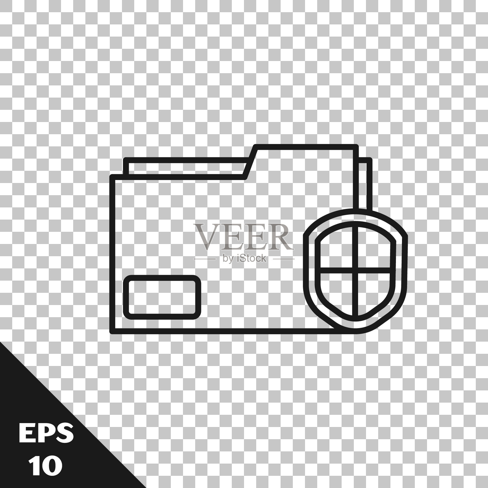 黑线文档文件夹保护概念图标隔离在透明背景上。机密信息和隐私观念、防范、防护。矢量图图标素材