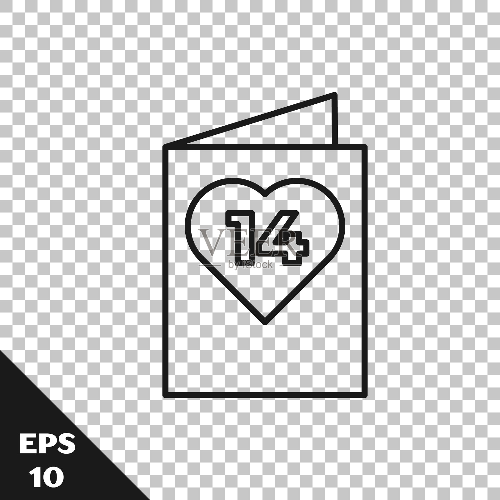 黑色线条的情人节传单与心的图标孤立在透明的背景。庆祝海报模板的邀请或贺卡。矢量图插画图片素材