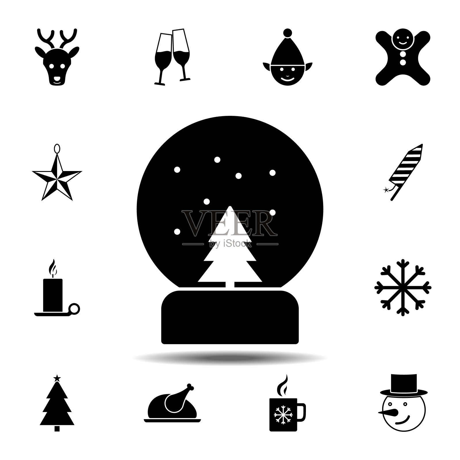 雪球图标。简单的图形矢量元素的圣诞节，新年和假日图标设置的用户界面和用户体验，网站或移动应用程序图标素材