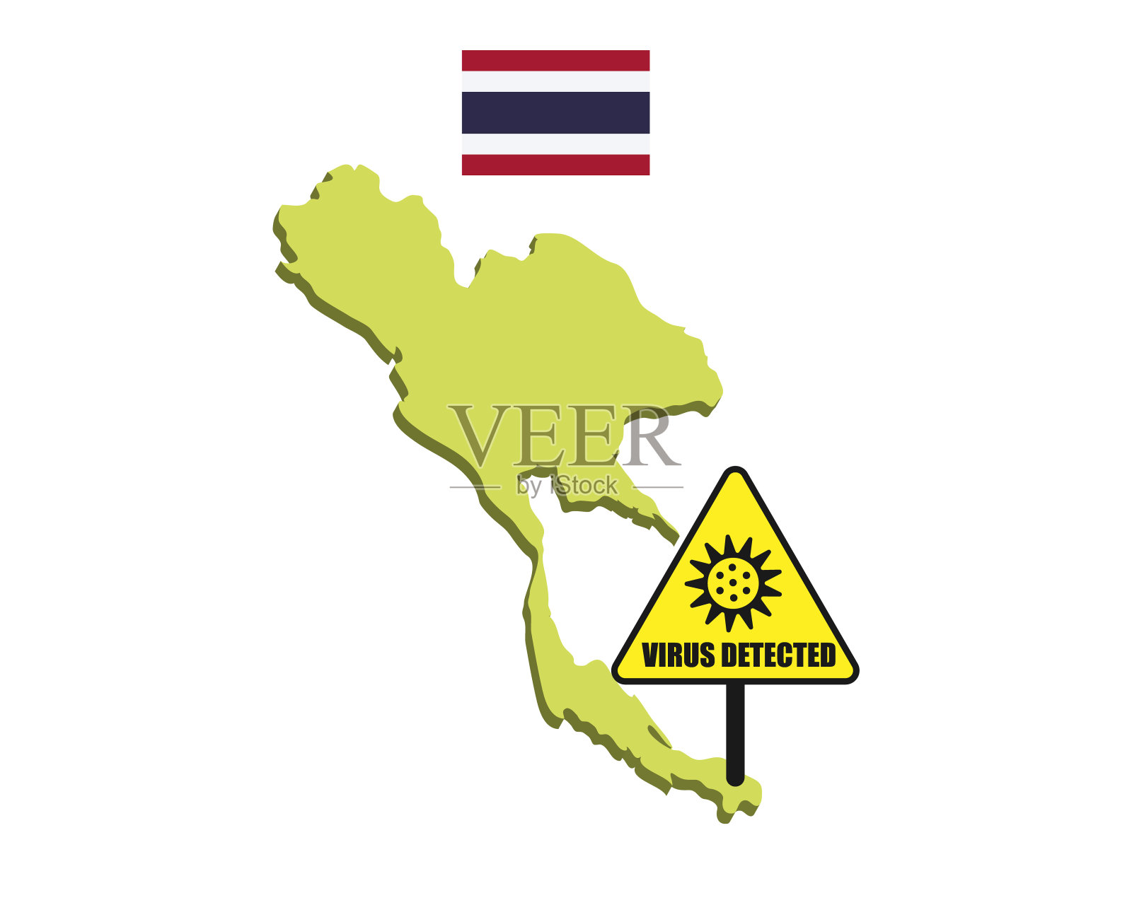 检测到带有病毒屏障的泰国国旗。冠状病毒的爆发。插画图片素材