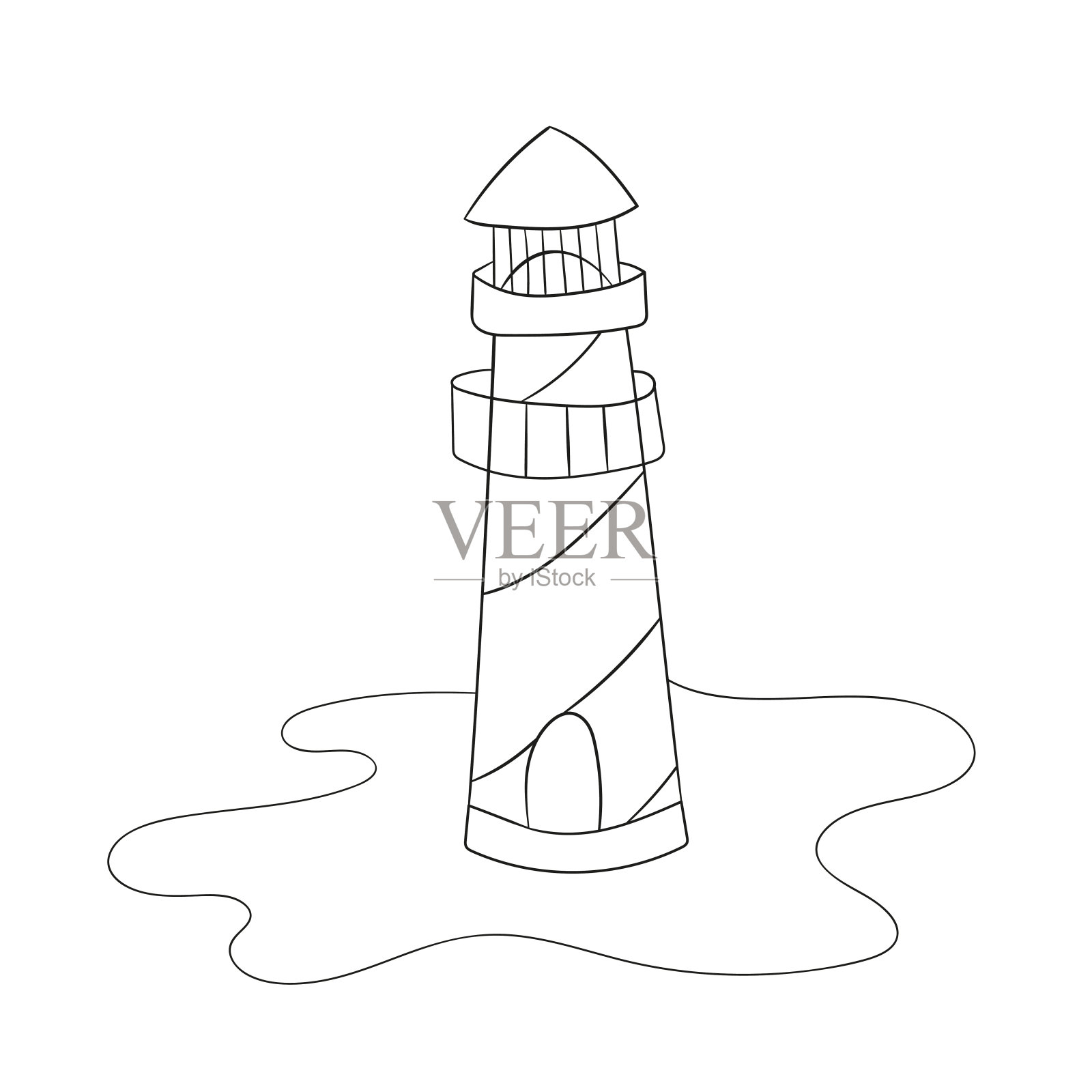 儿童涂色页。卡通灯塔。向量设计元素图片