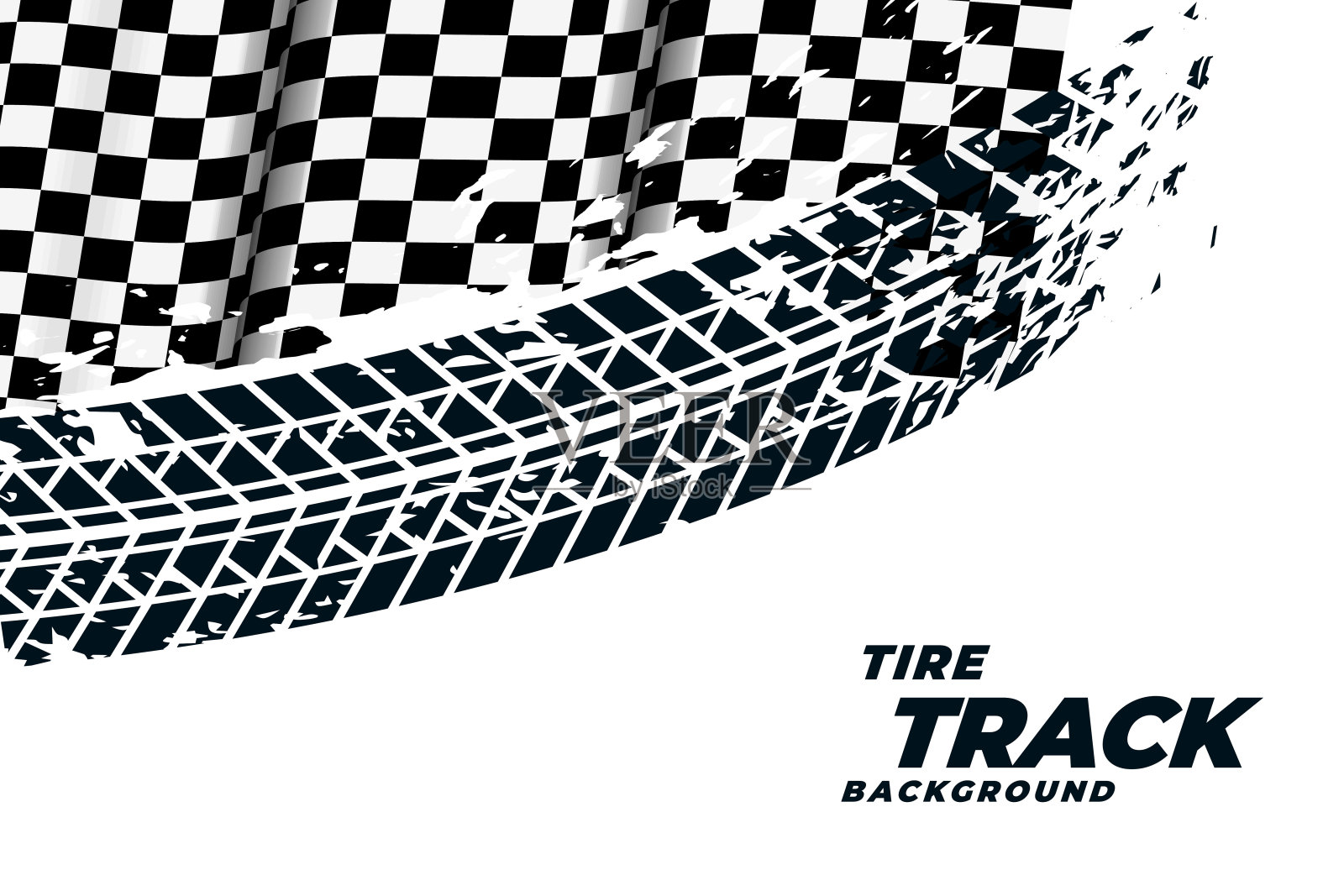 赛车旗帜与轮胎印背景插画图片素材
