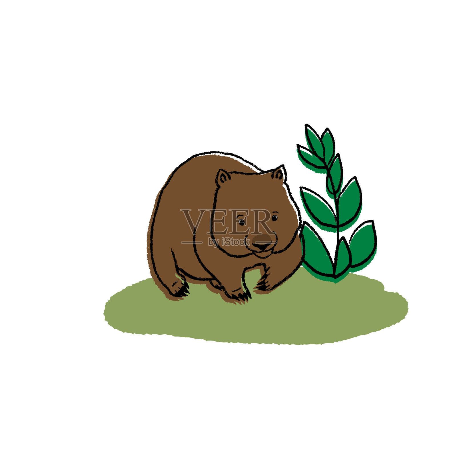 有趣的有袋袋熊与背景景观设计。可爱的矢量插图与澳大利亚动物。用于纺织品、卡片、海报等设计。插画图片素材