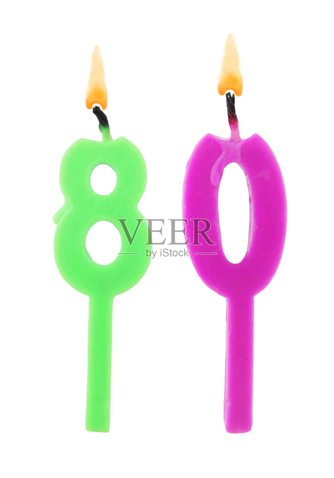 燃烧的生日蜡烛孤立，80号照片摄影图片