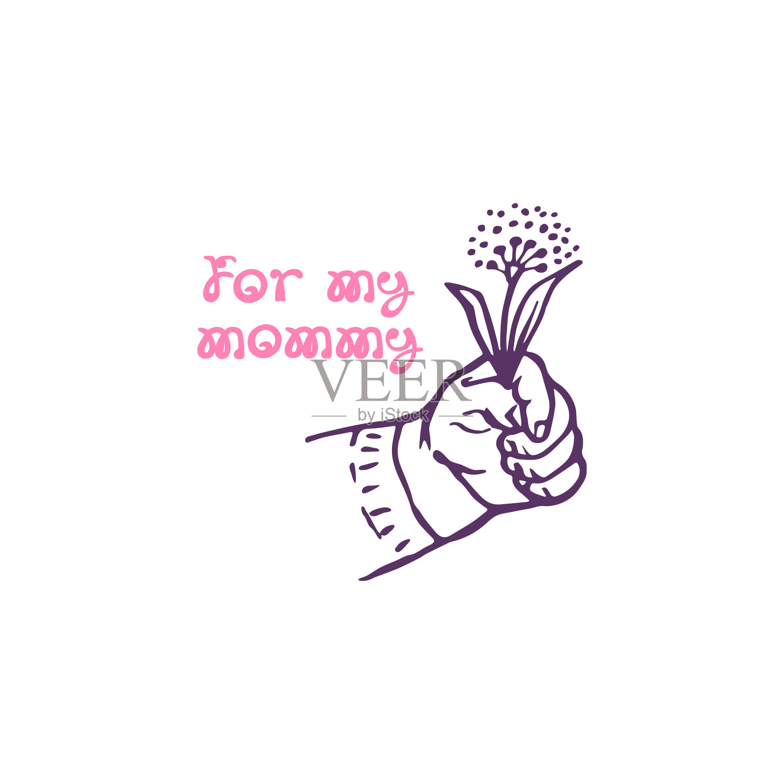 母亲节贺卡与鲜花手和文字插画图片素材