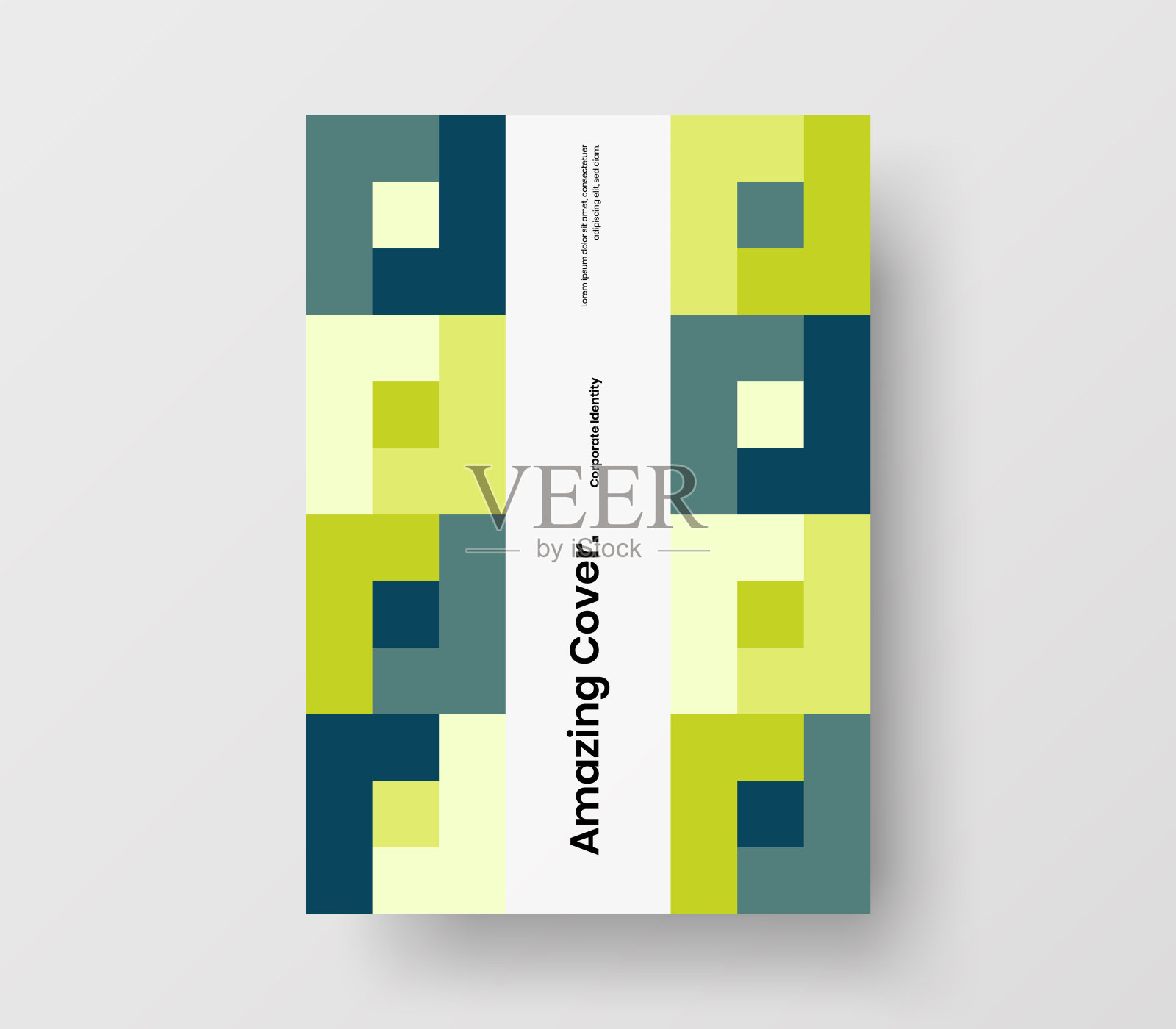 惊人的业务表示向量A4垂直方向的首页模拟。现代企业报表封面抽象几何插图设计布局。公司身份手册模板。设计模板素材