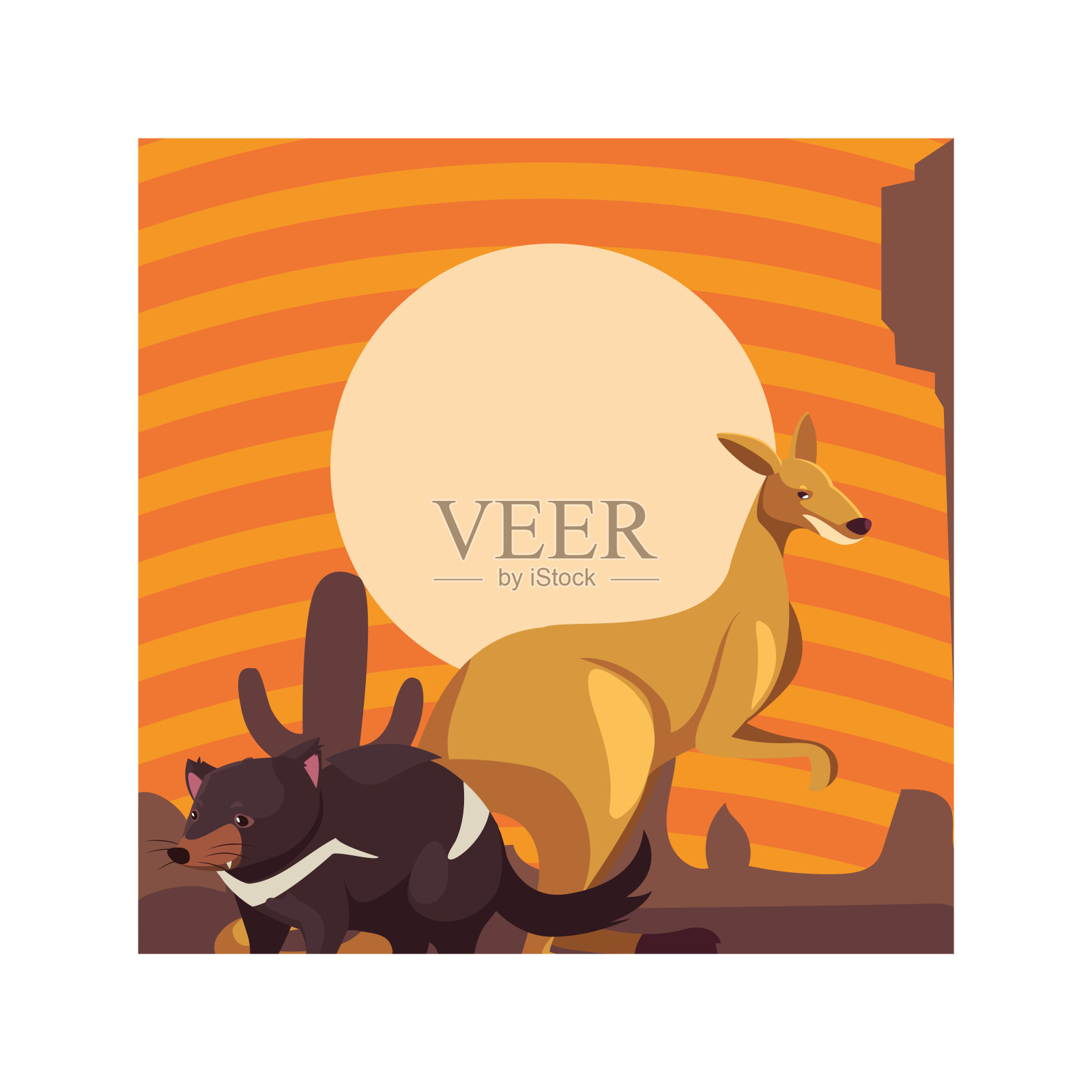 澳大利亚风景中的动物卡片插画图片素材