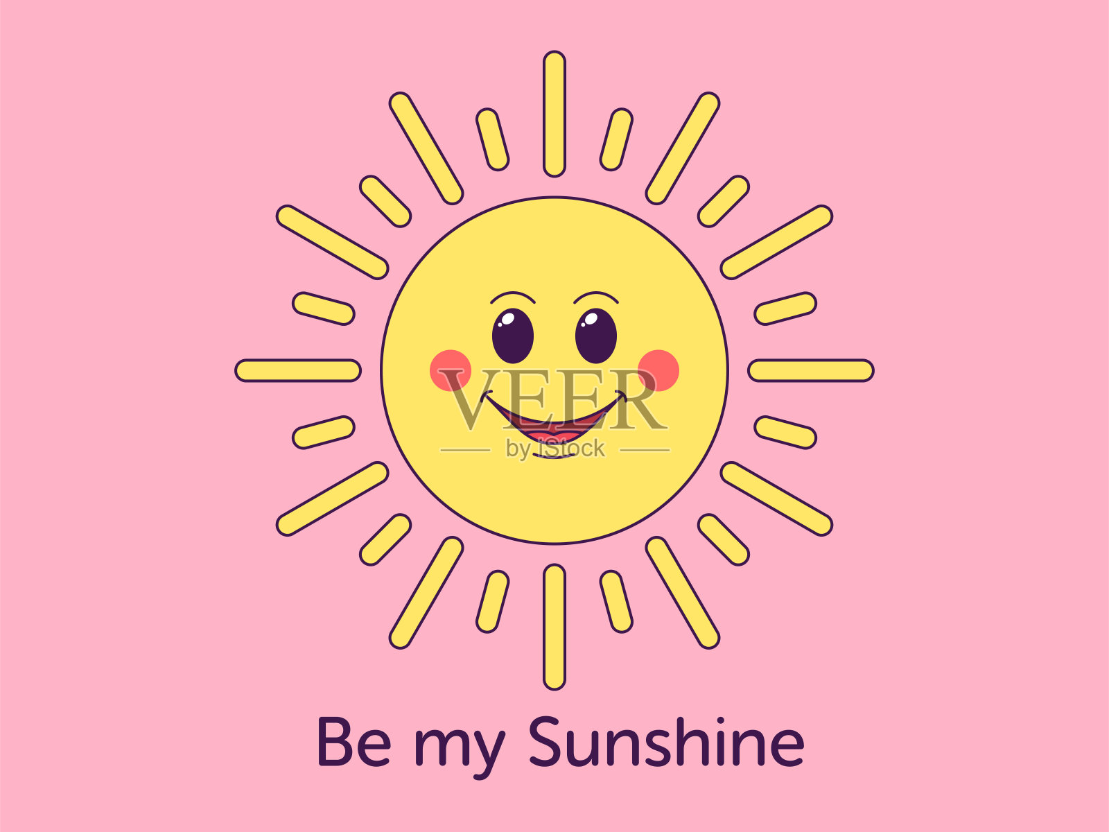 卡通太阳与欢快的面孔和文字是我的阳光。友好的太阳为明信片，横幅和海报插画图片素材