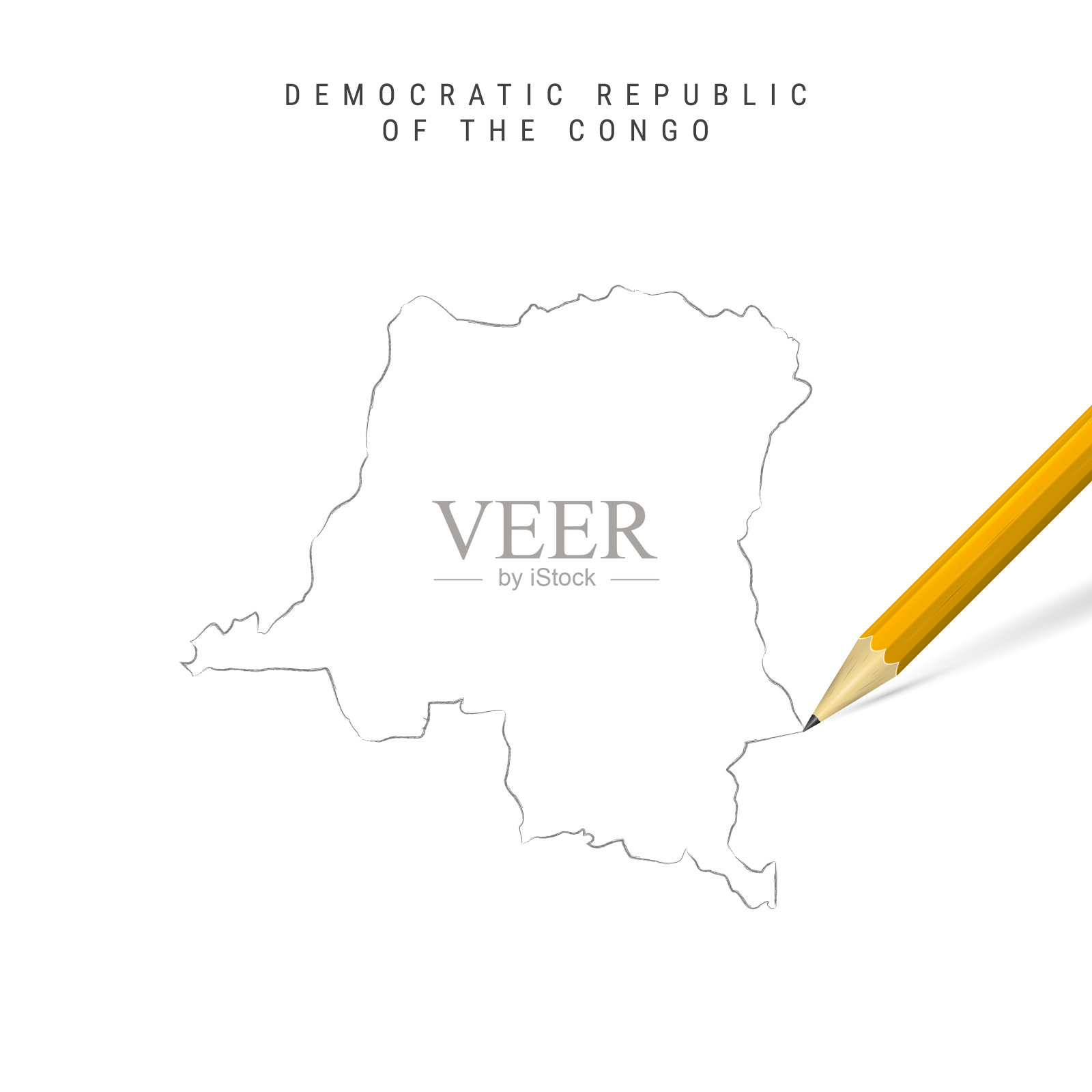刚果民主共和国手绘铅笔素描轮廓矢量地图孤立在白色背景上插画图片素材