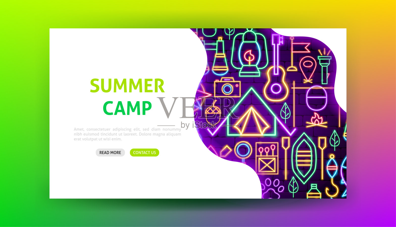 夏令营霓虹登陆页面插画图片素材