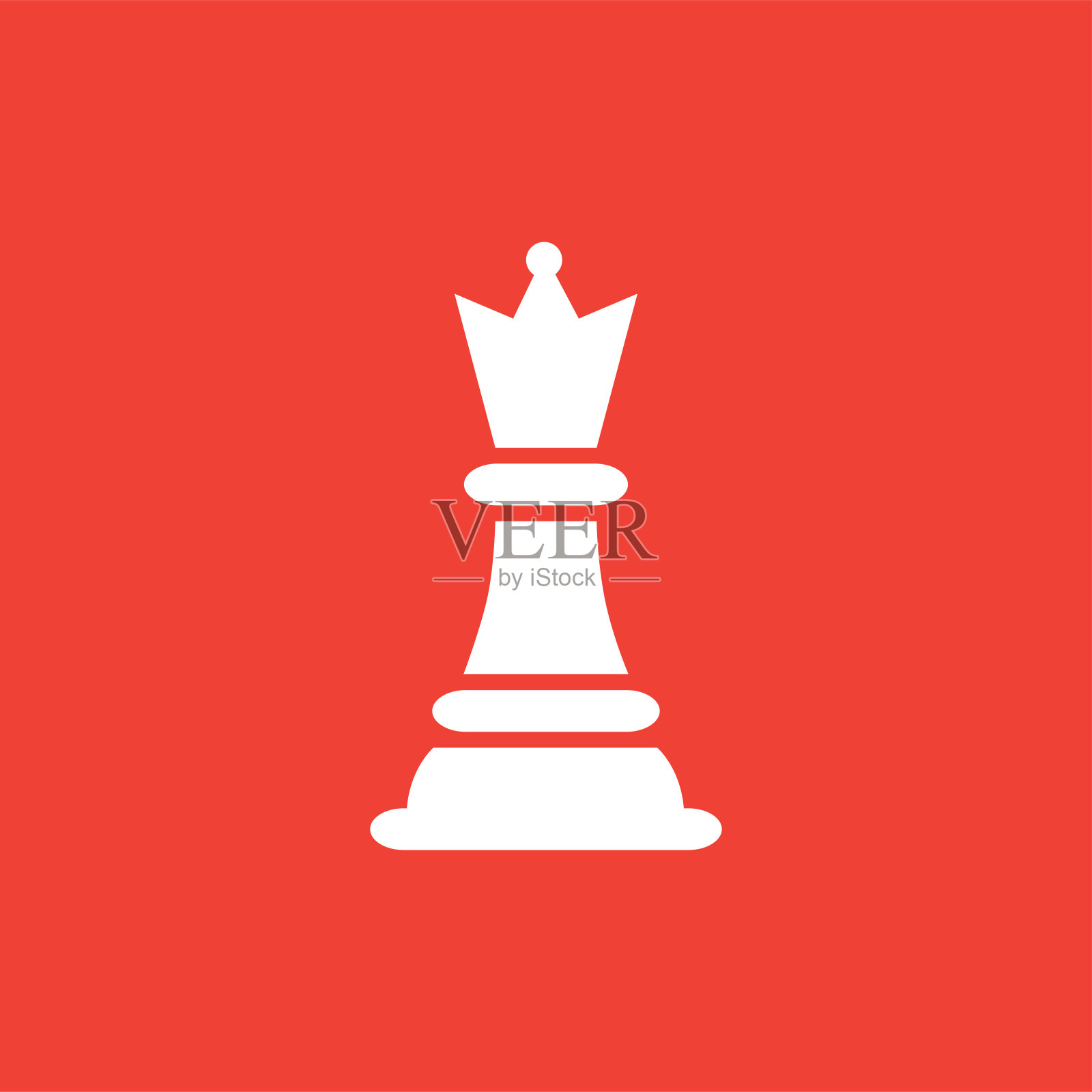 象棋皇后图标在红色背景。红色平坦风格矢量插图。插画图片素材