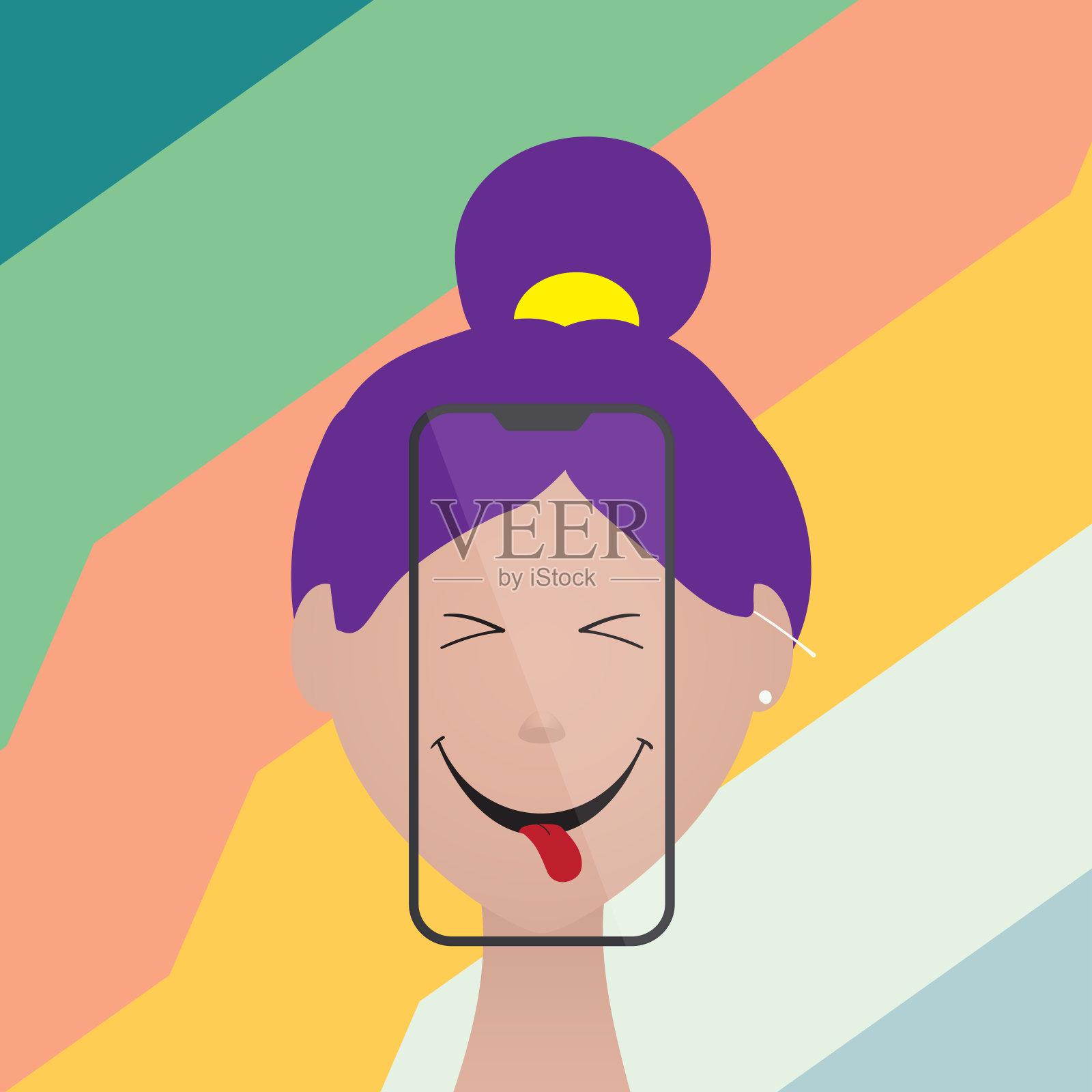 自拍的人有趣的男孩女孩插画图片素材