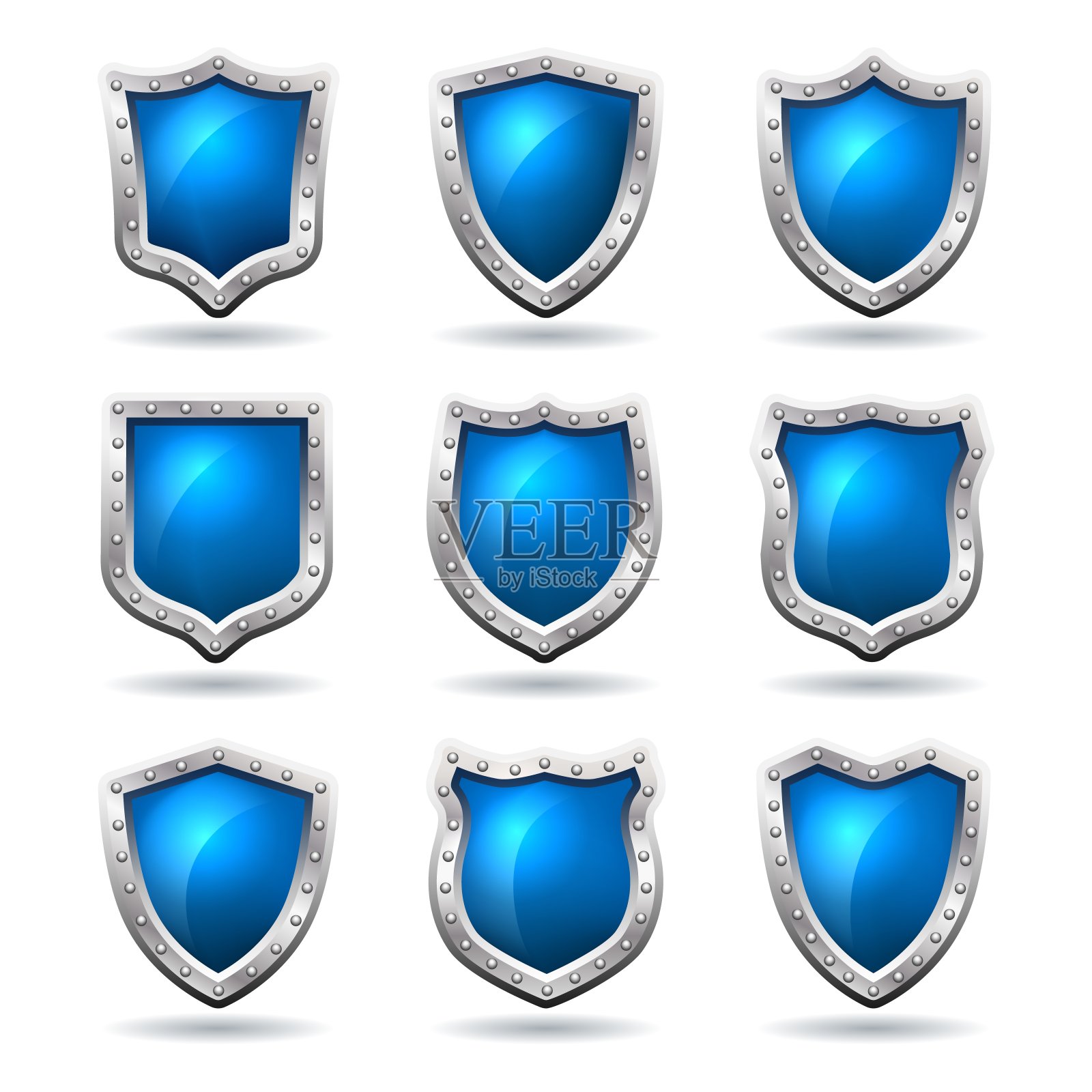 金属蓝盾牌插画图片素材